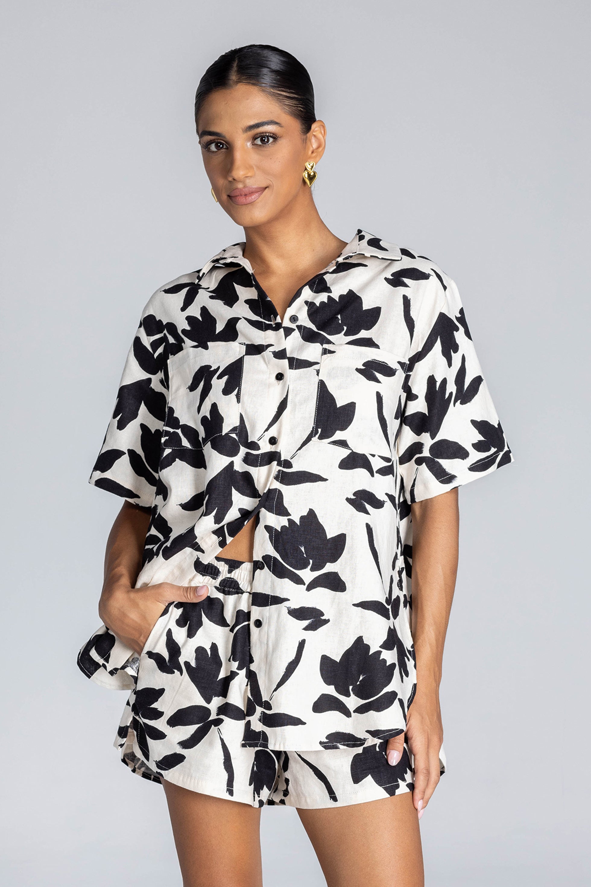 Felix Shirt - Ivory with Black Floral