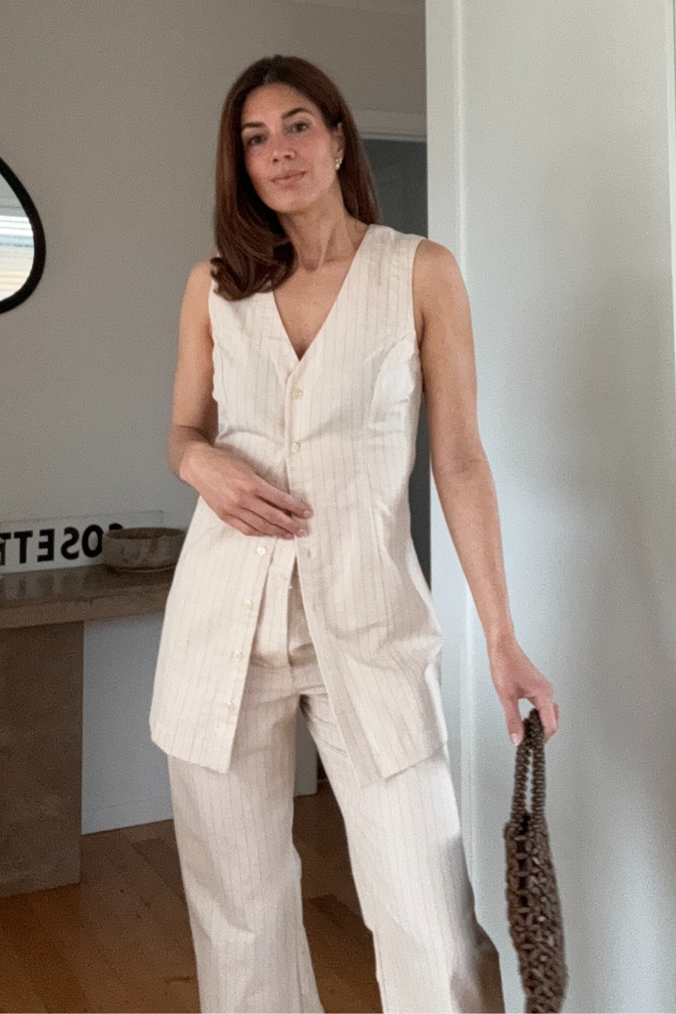 River Vest - Beige/Thin Black Stripe