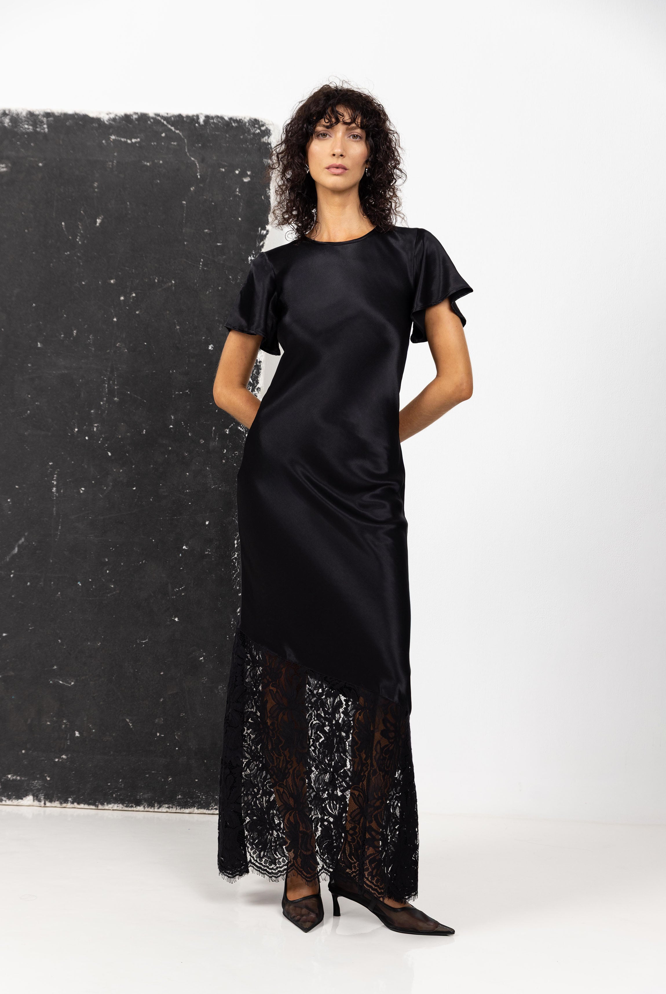 After Dark Satin Lace Maxi Dress | Black | PRE-ORDER