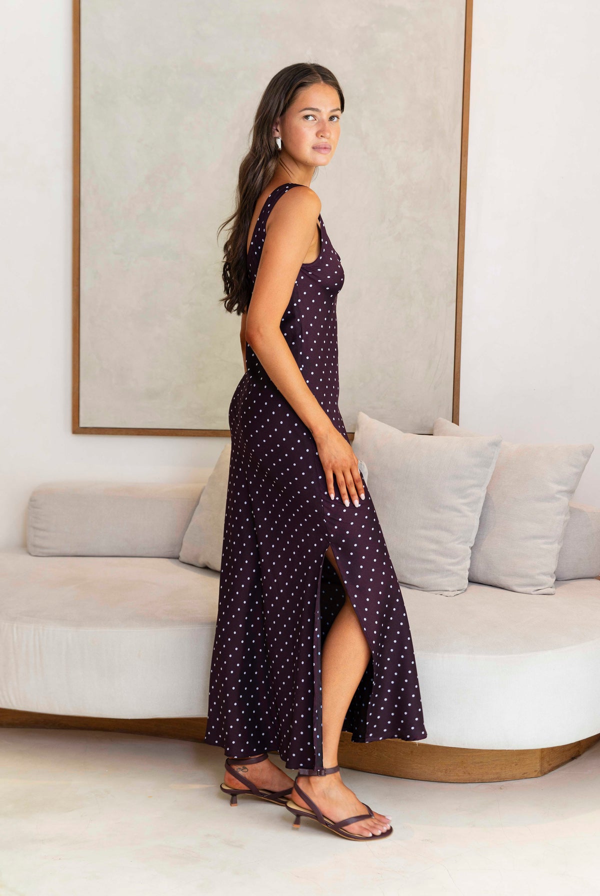 Alexandria Spot Bias Cut Maxi Dress | Burgundy