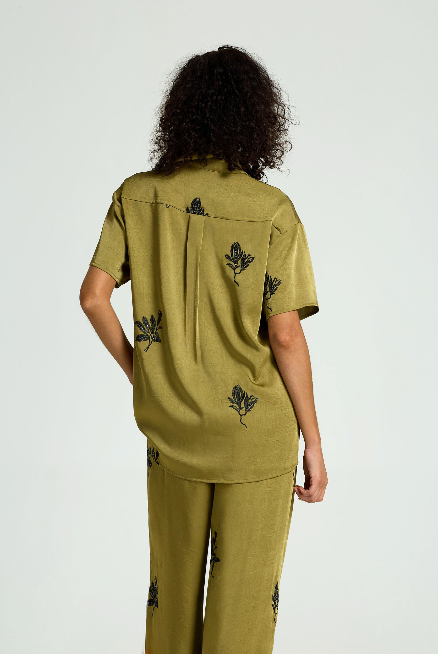 Align Shirt - Green Fig w Black Embroidery & Sequins