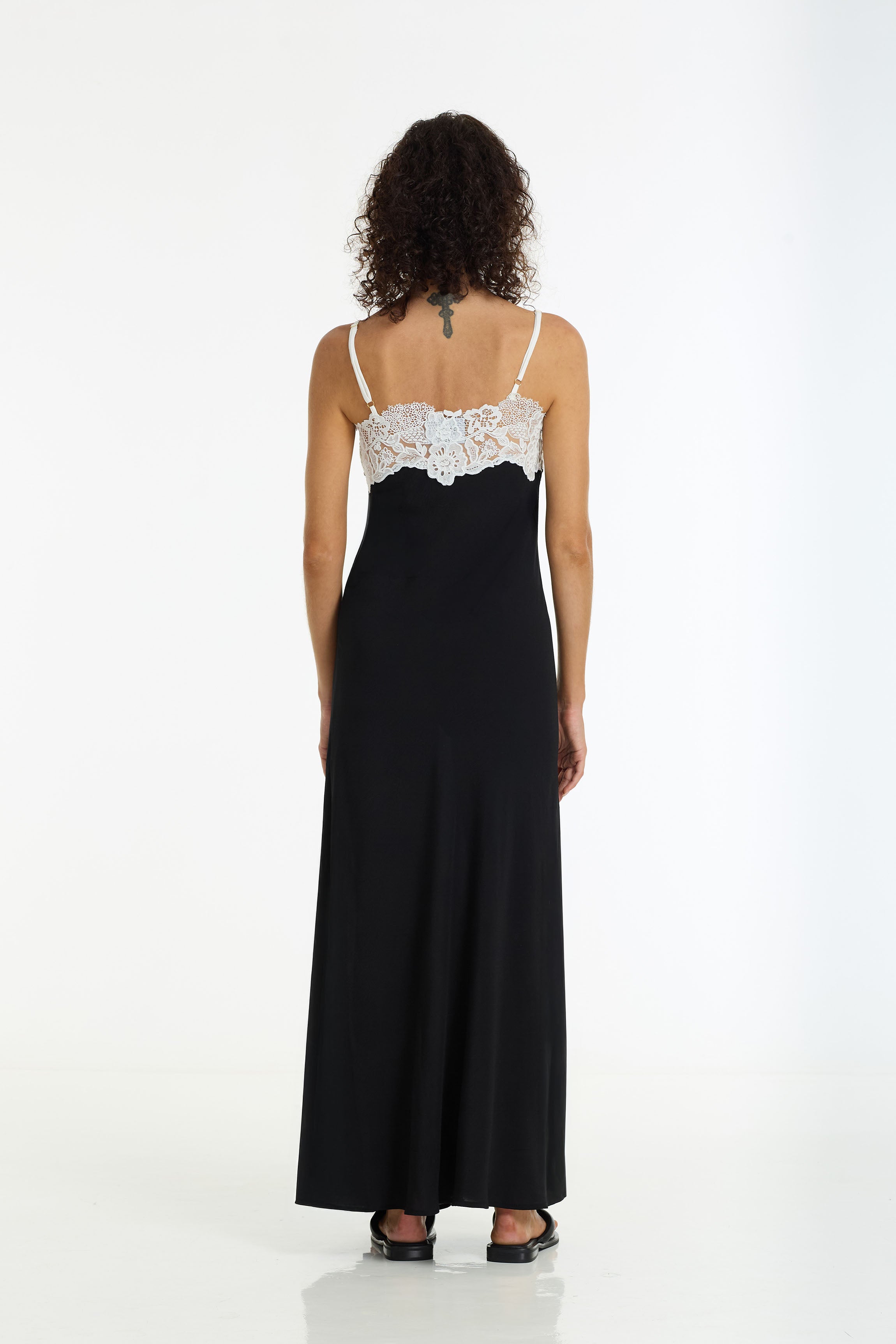 Aria Lace Trim Bias Dress | Black/Ivory | PRE-ORDER