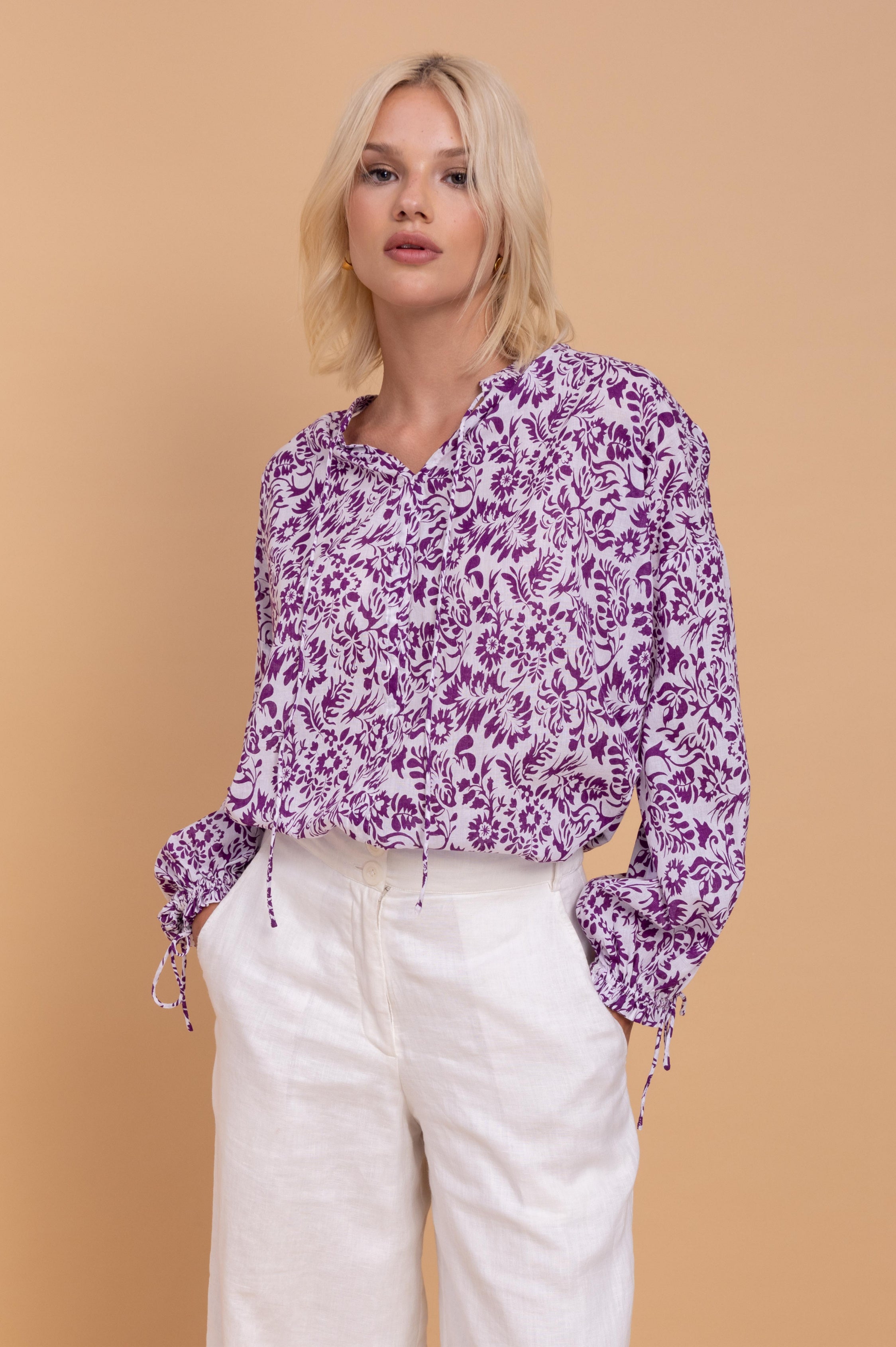 Betty Blouse - Purple/White Print