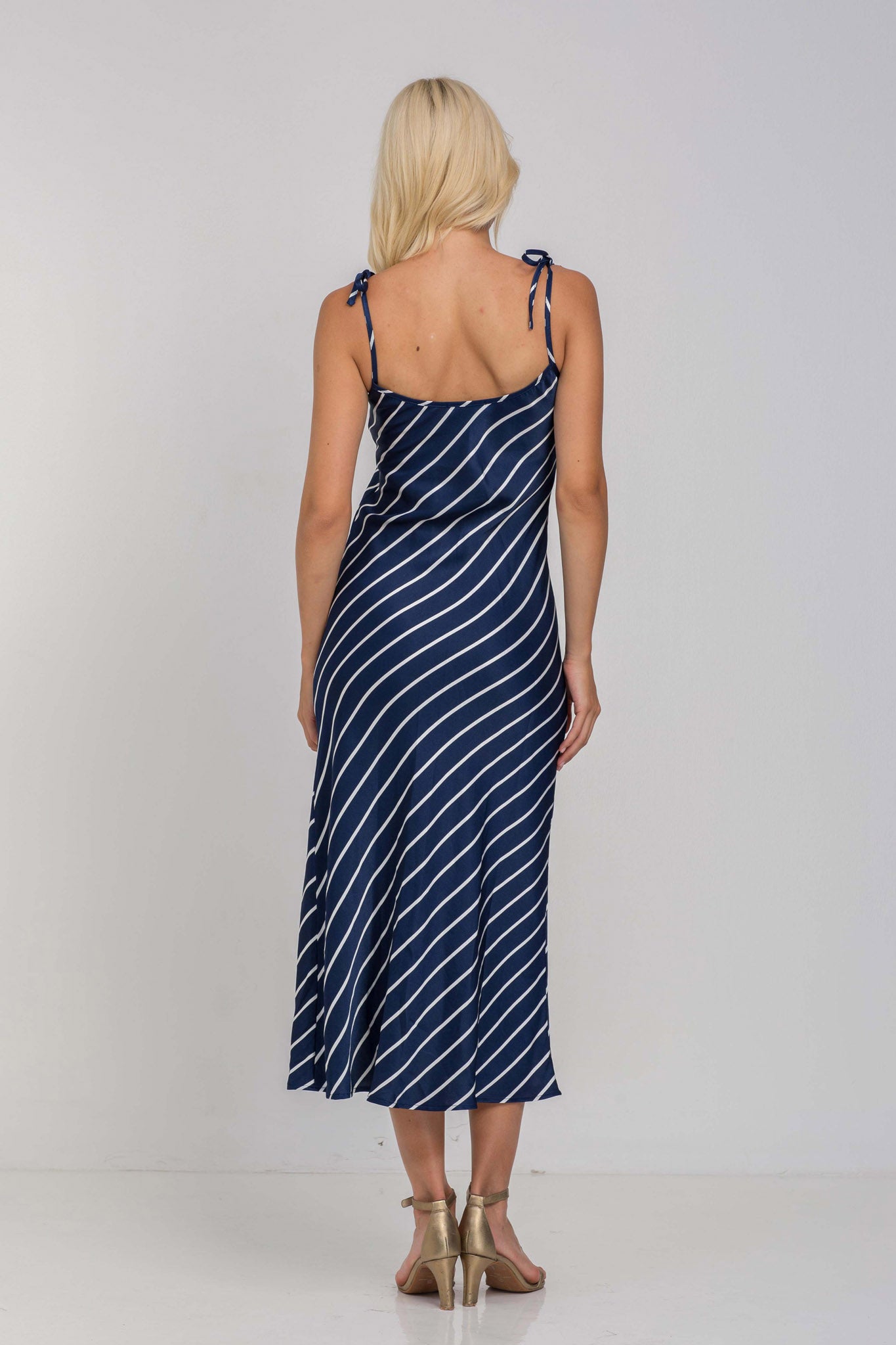 Bow Slip - Navy with White Diagonal Pinstripe