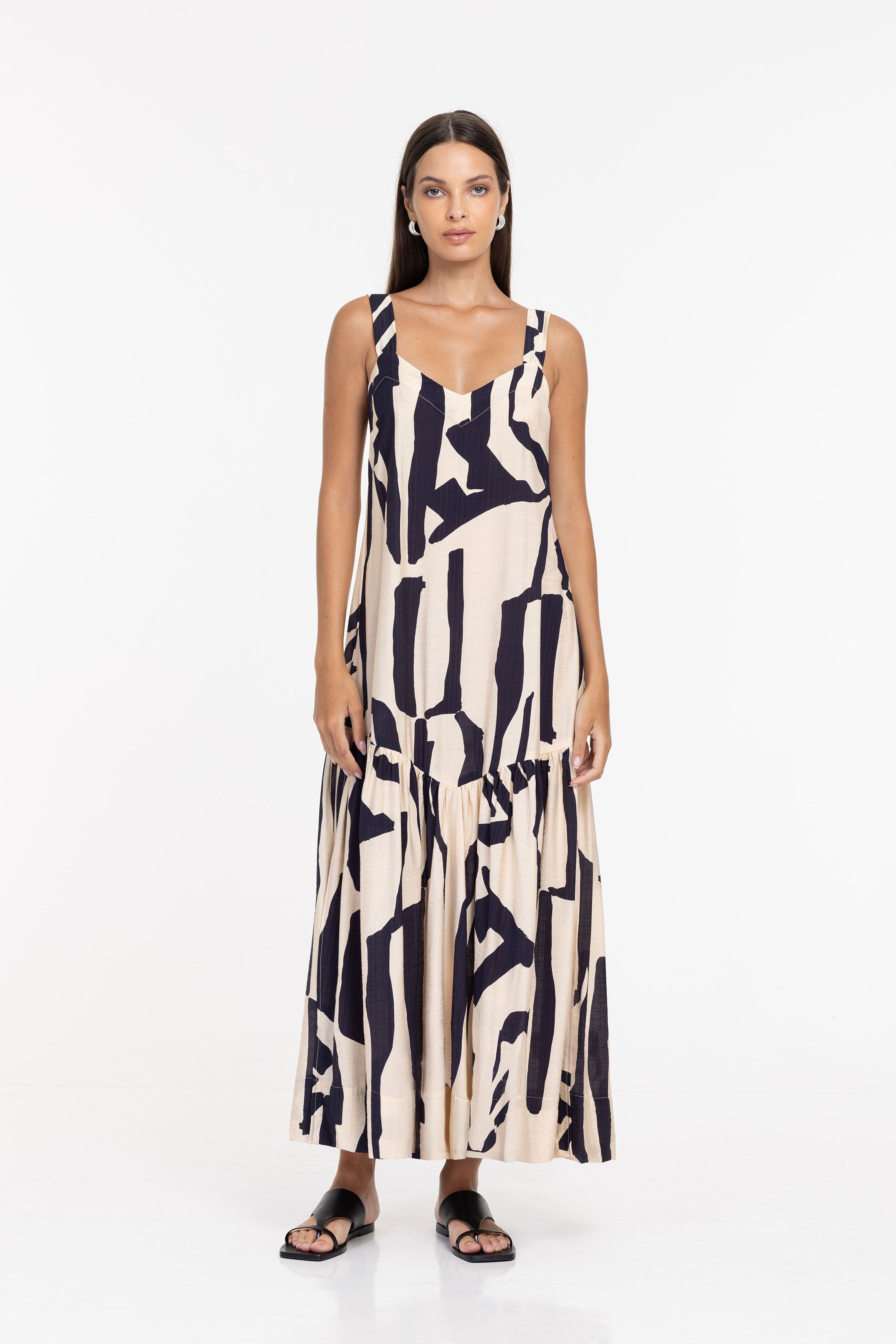 Break Your Heart Dress - Cream/Navy Print - PRE-ORDER