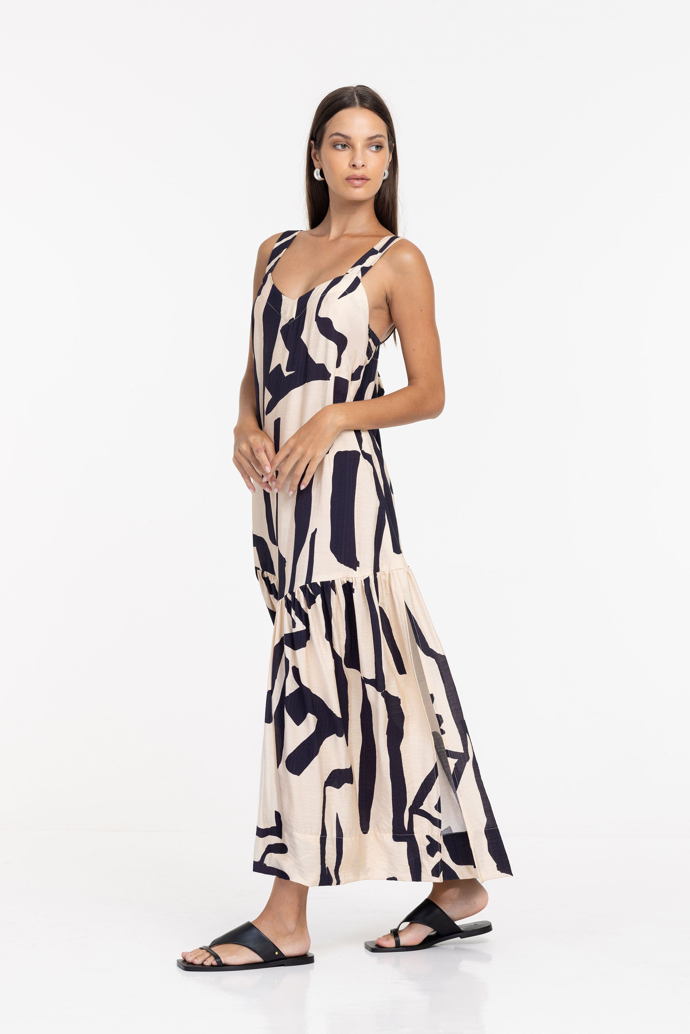 Break Your Heart Dress - Cream/Navy Print - PRE-ORDER