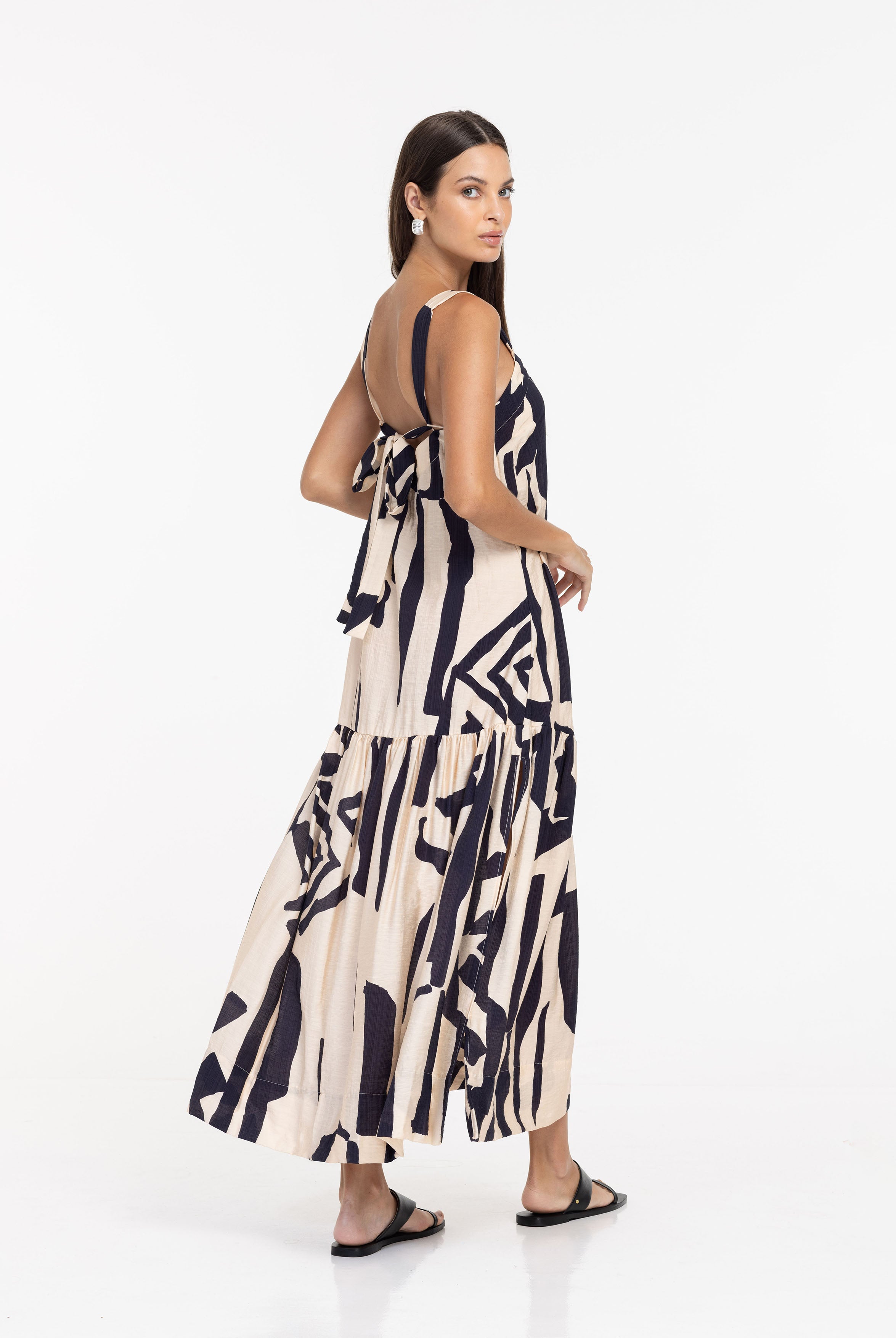 Break Your Heart Dress - Cream/Navy Print - PRE-ORDER
