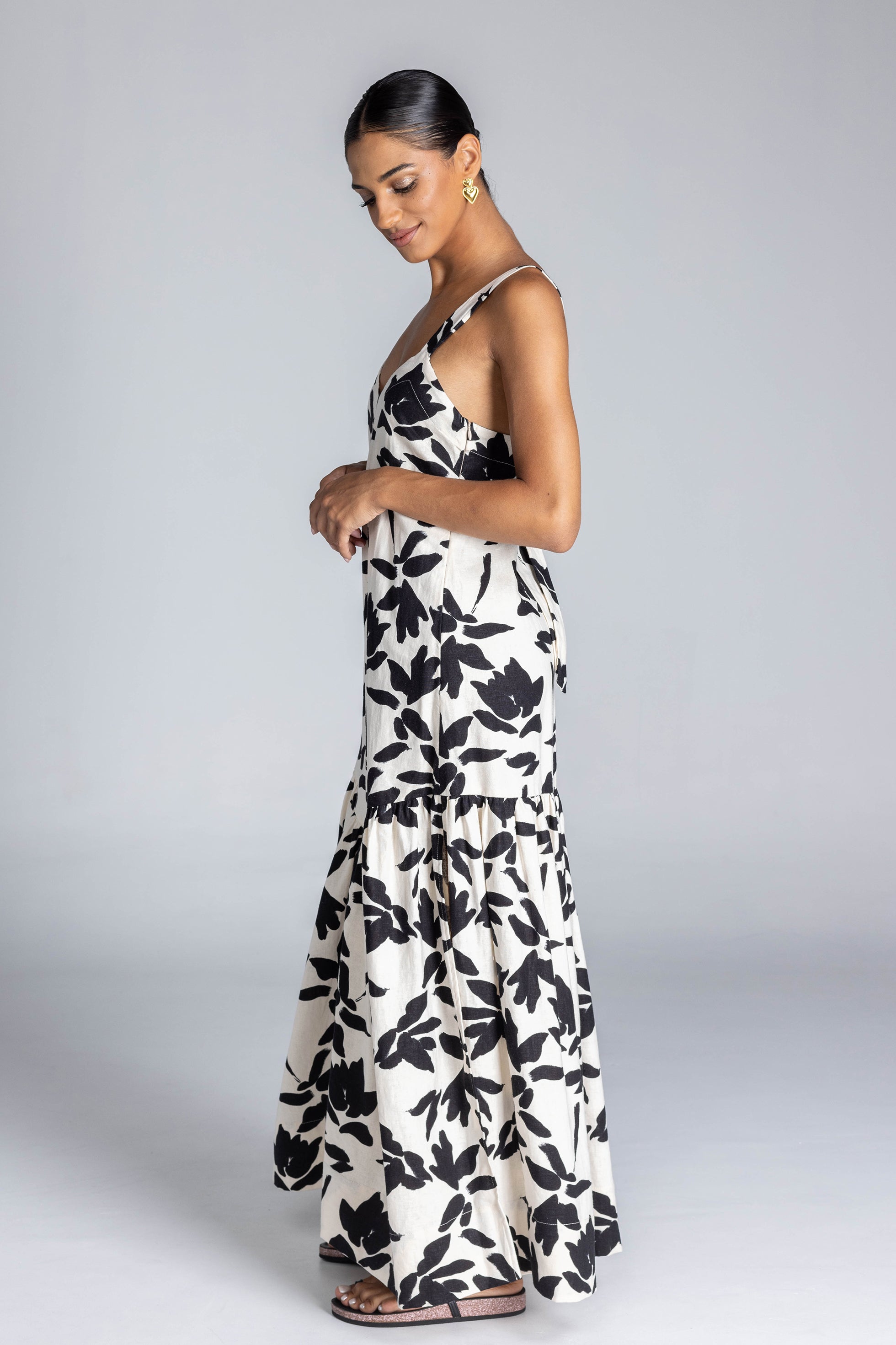 Break Your Heart Dress - Ivory with Black Floral