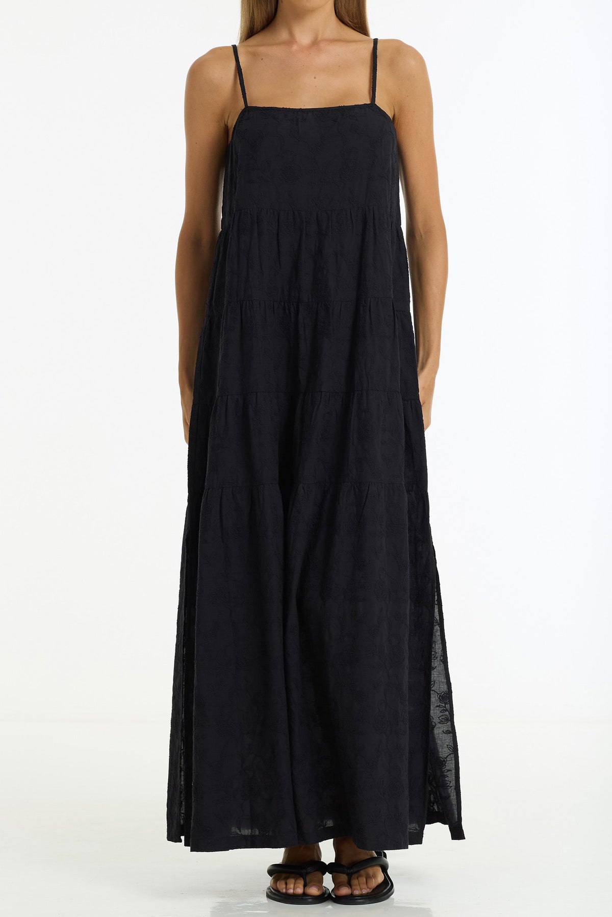 Carmen Embroidered Cotton Maxi Dress | Black