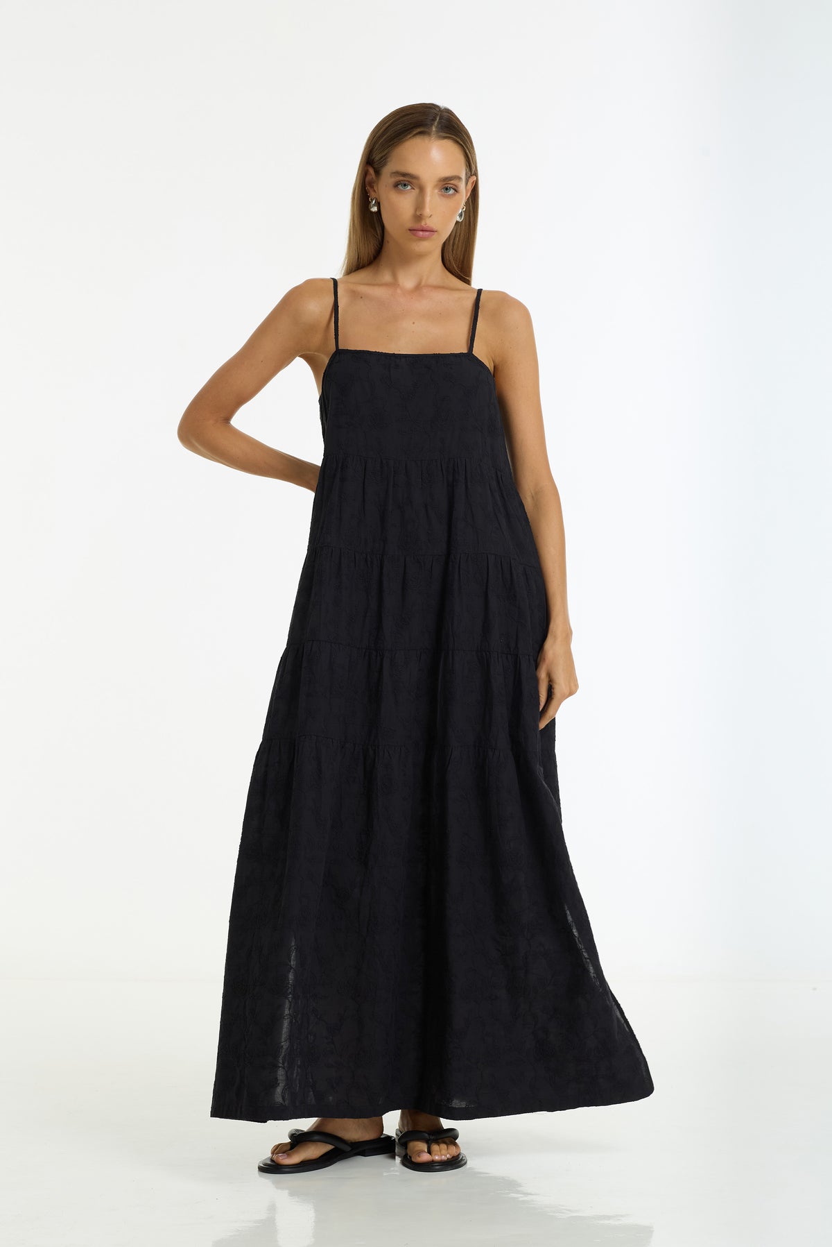 Carmen Embroidered Cotton Maxi Dress | Black