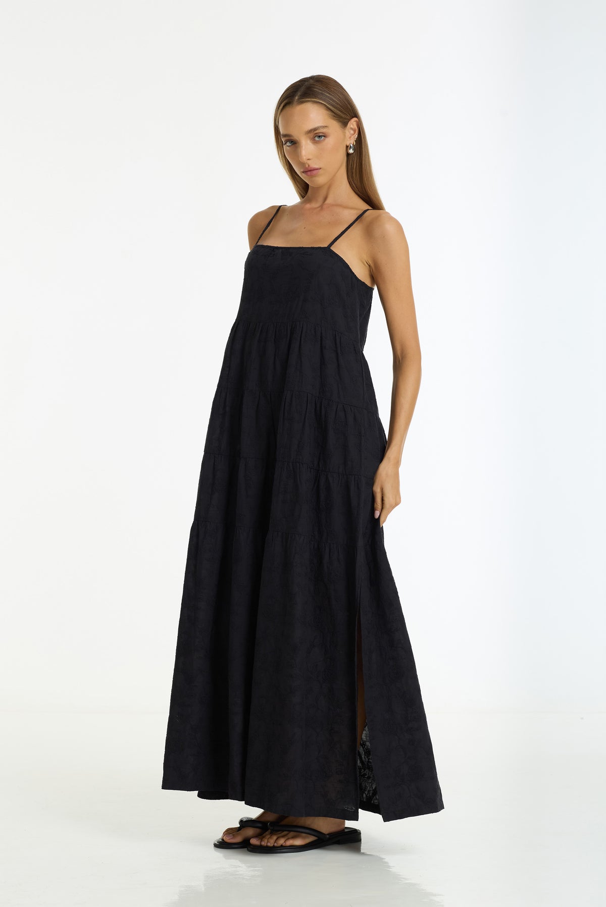 Carmen Embroidered Cotton Maxi Dress | Black