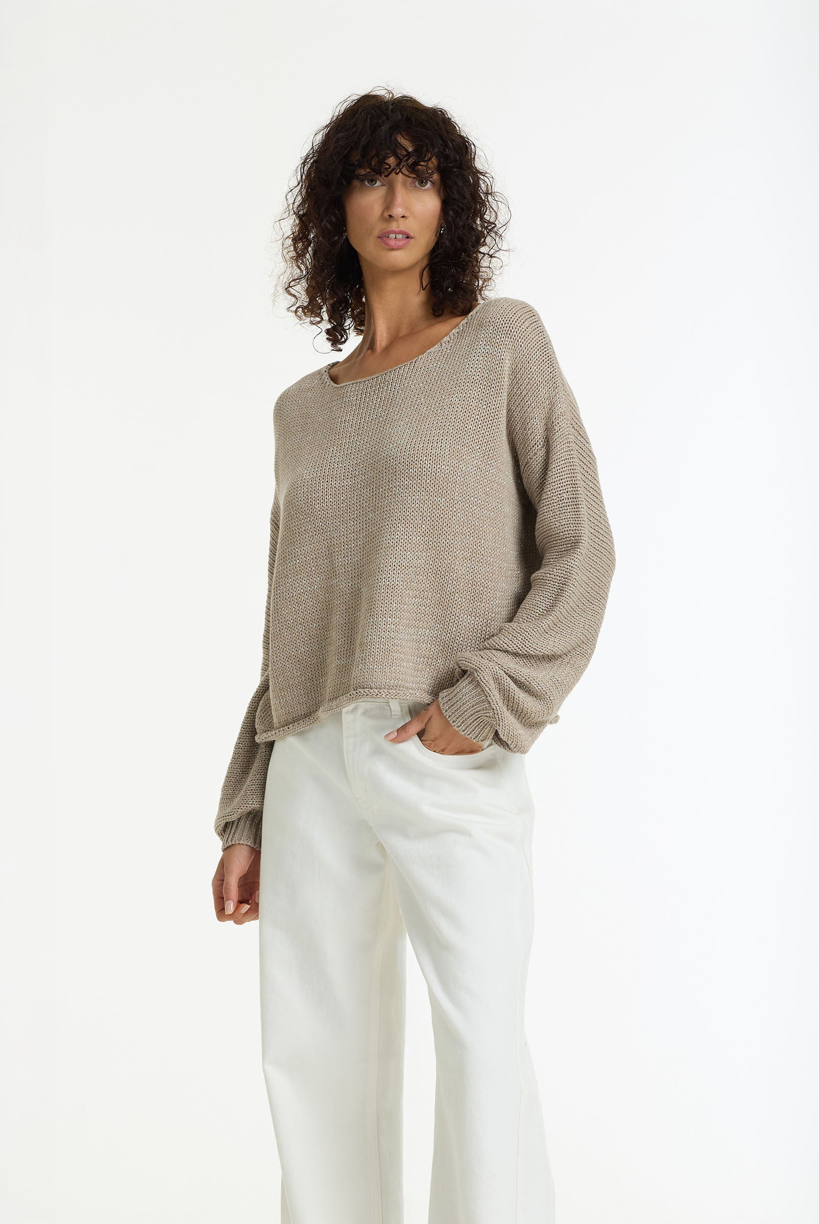 PRE-ORDER Close Sweater - Light Mocha w Silver Lurex