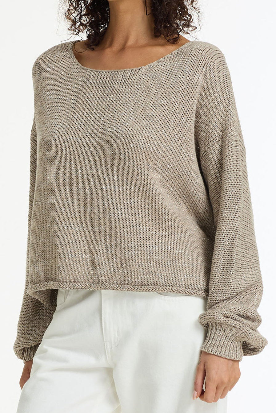 PRE-ORDER Close Sweater - Light Mocha w Silver Lurex
