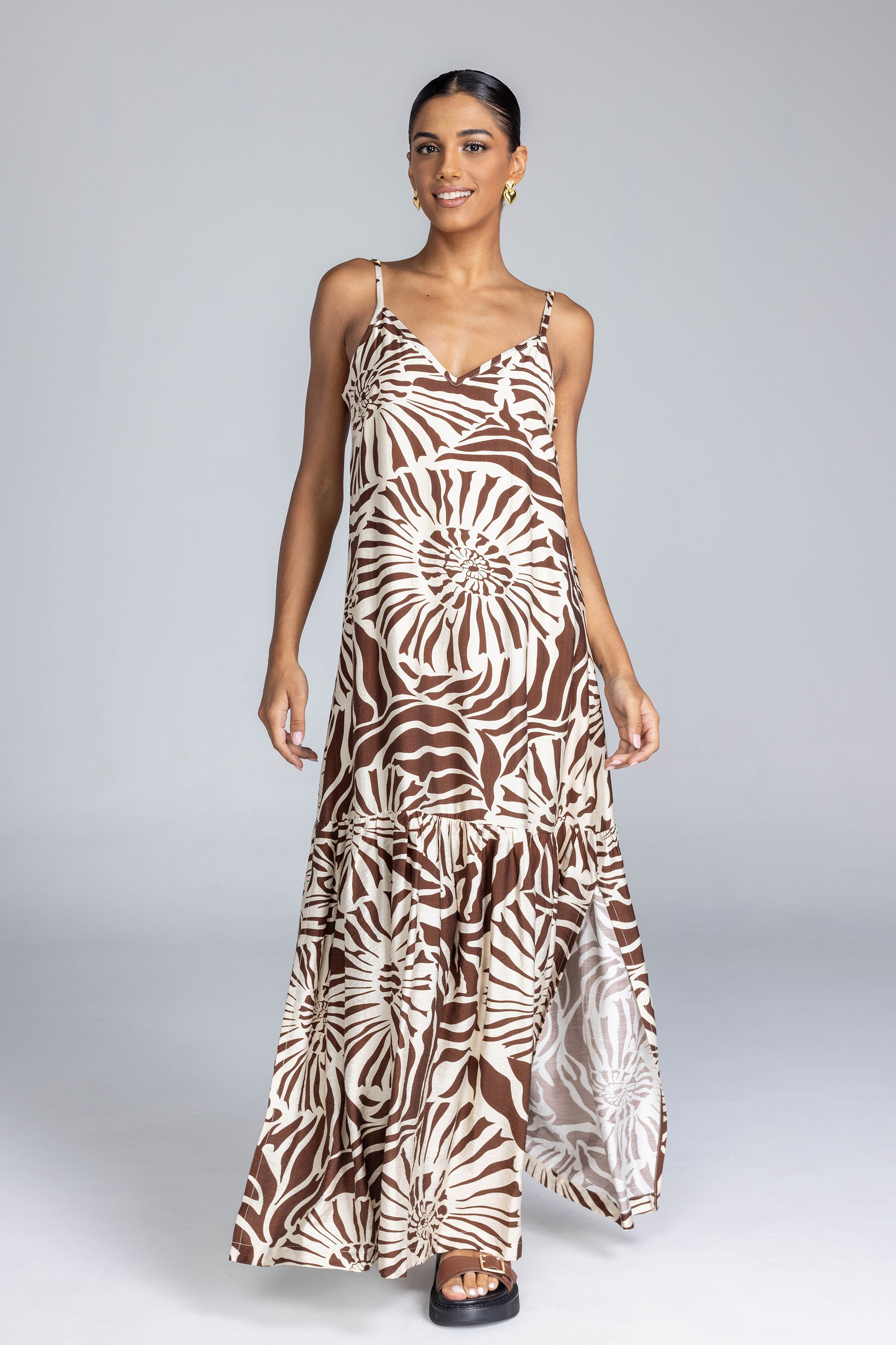 Dallas Maxi - Chocolate with Ivory Print