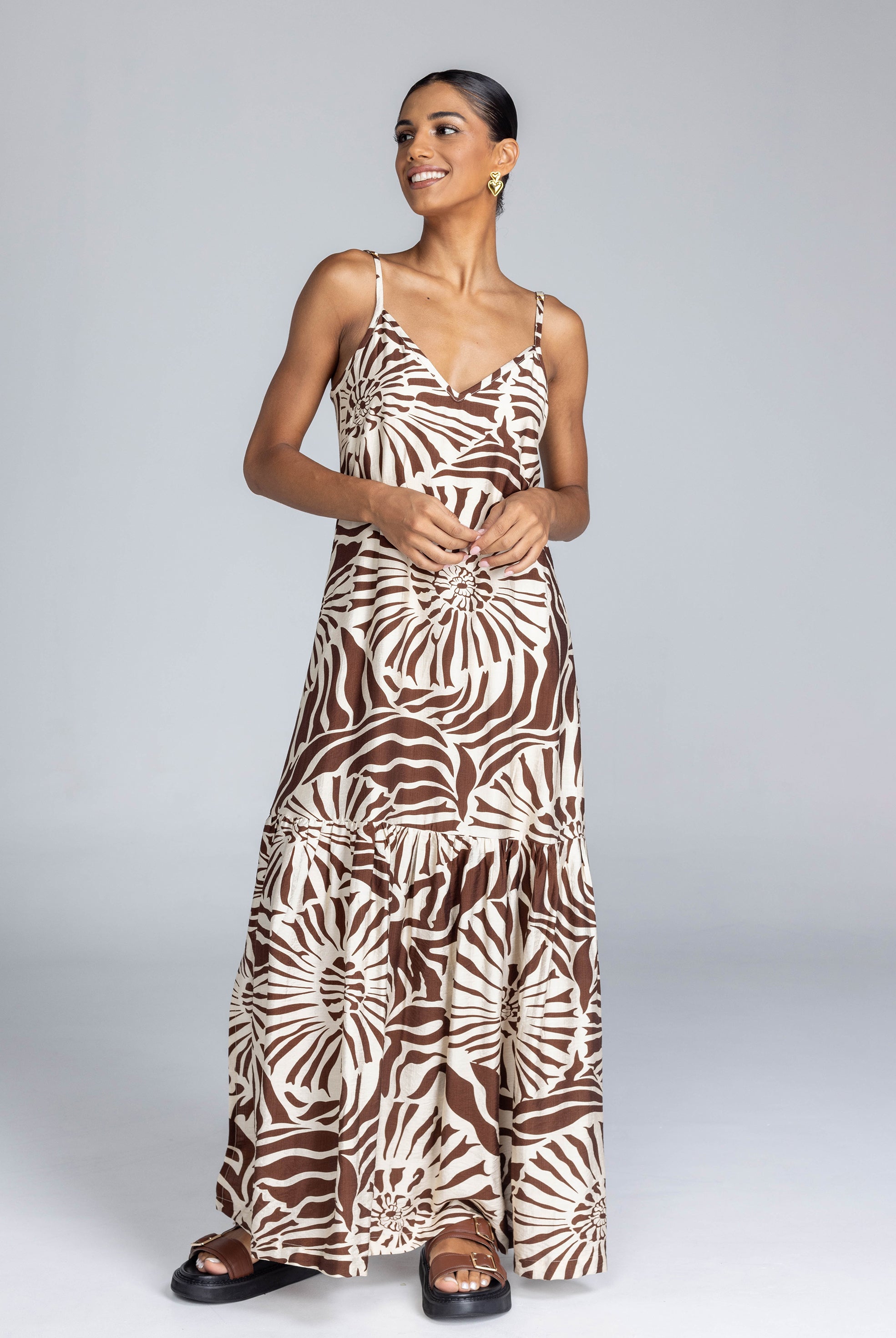 Dallas Maxi - Chocolate with Ivory Print