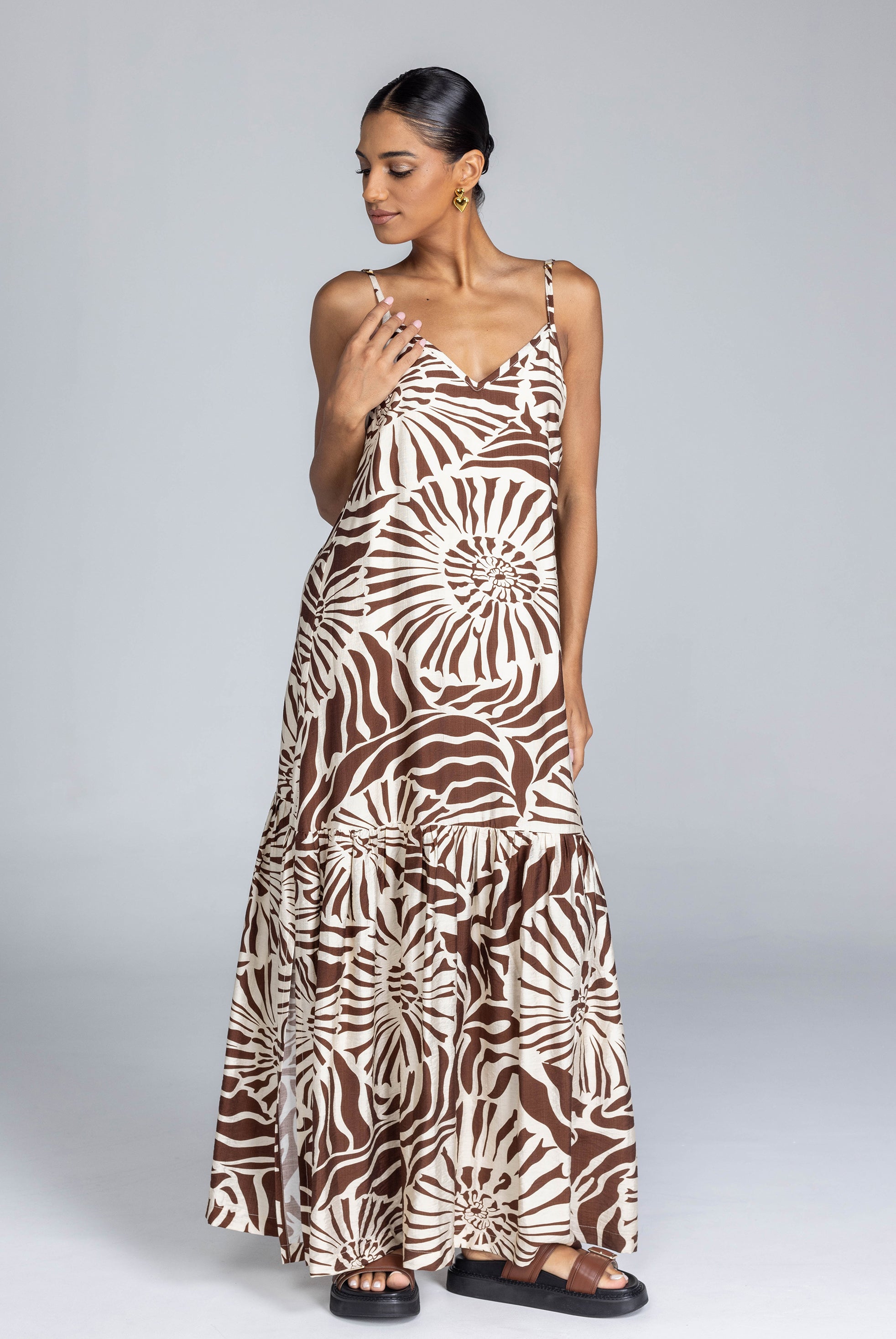 Dallas Maxi - Chocolate with Ivory Print