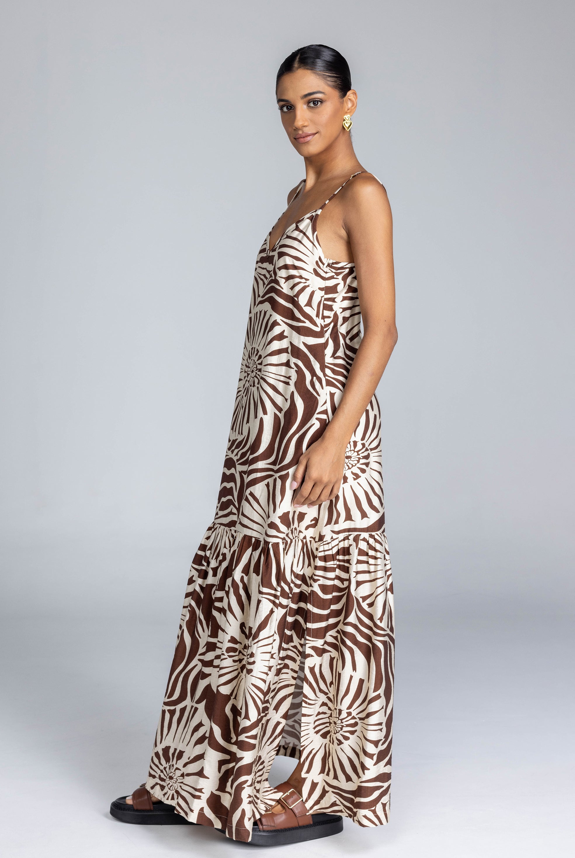 Dallas Maxi - Chocolate with Ivory Print