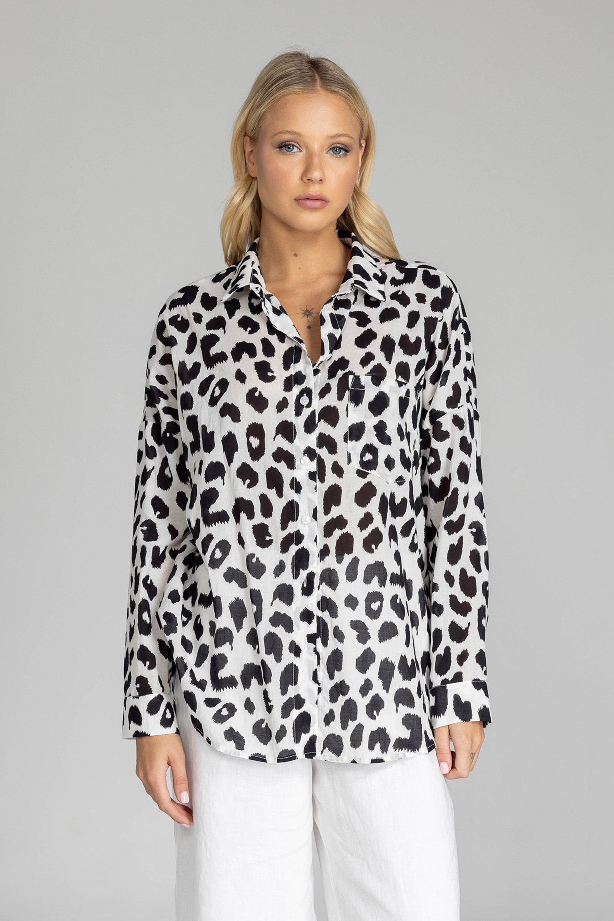 Defiant Shirt - Ivory with Black Leopard Print