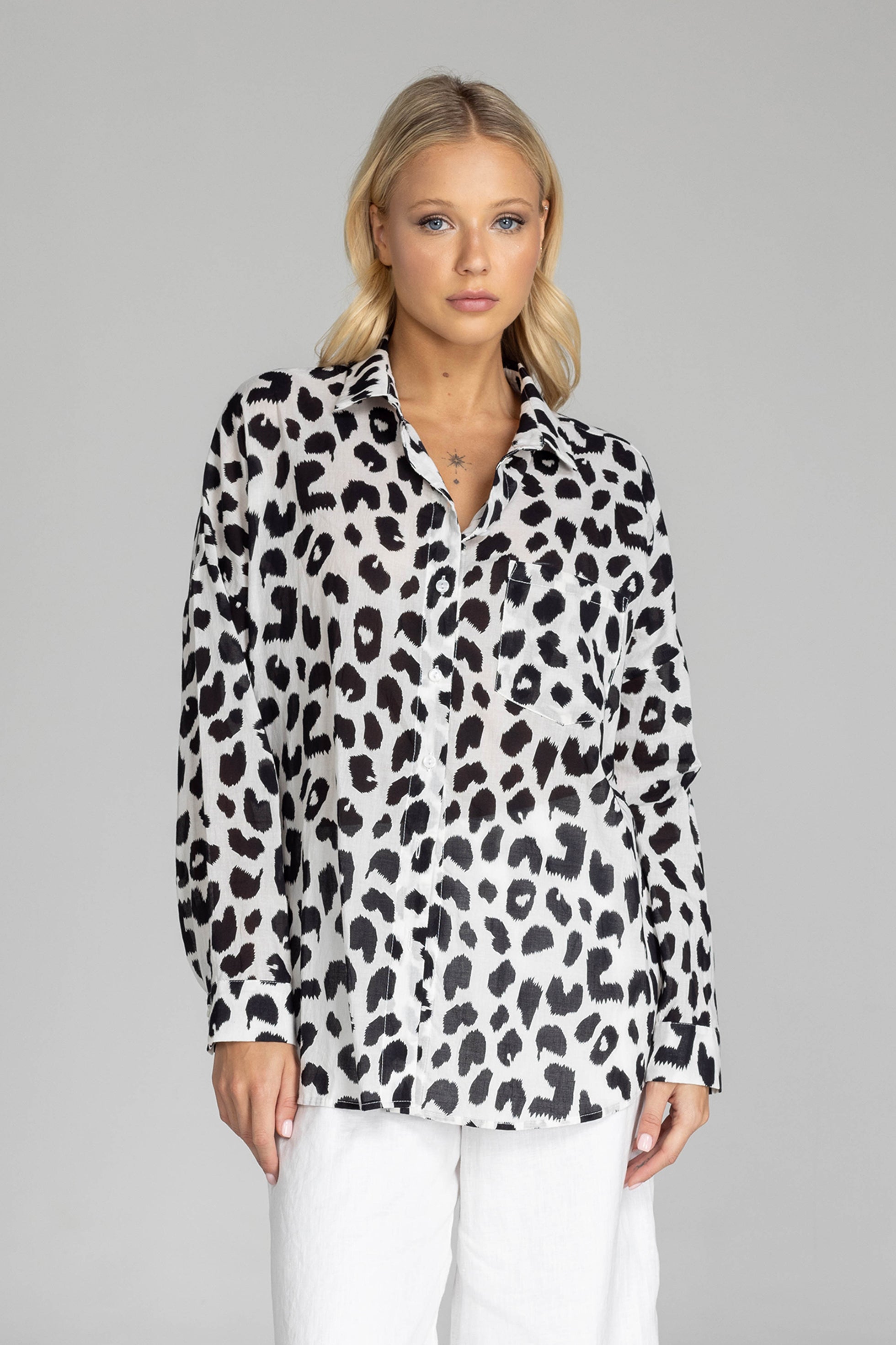 Defiant Shirt - Ivory with Black Leopard Print