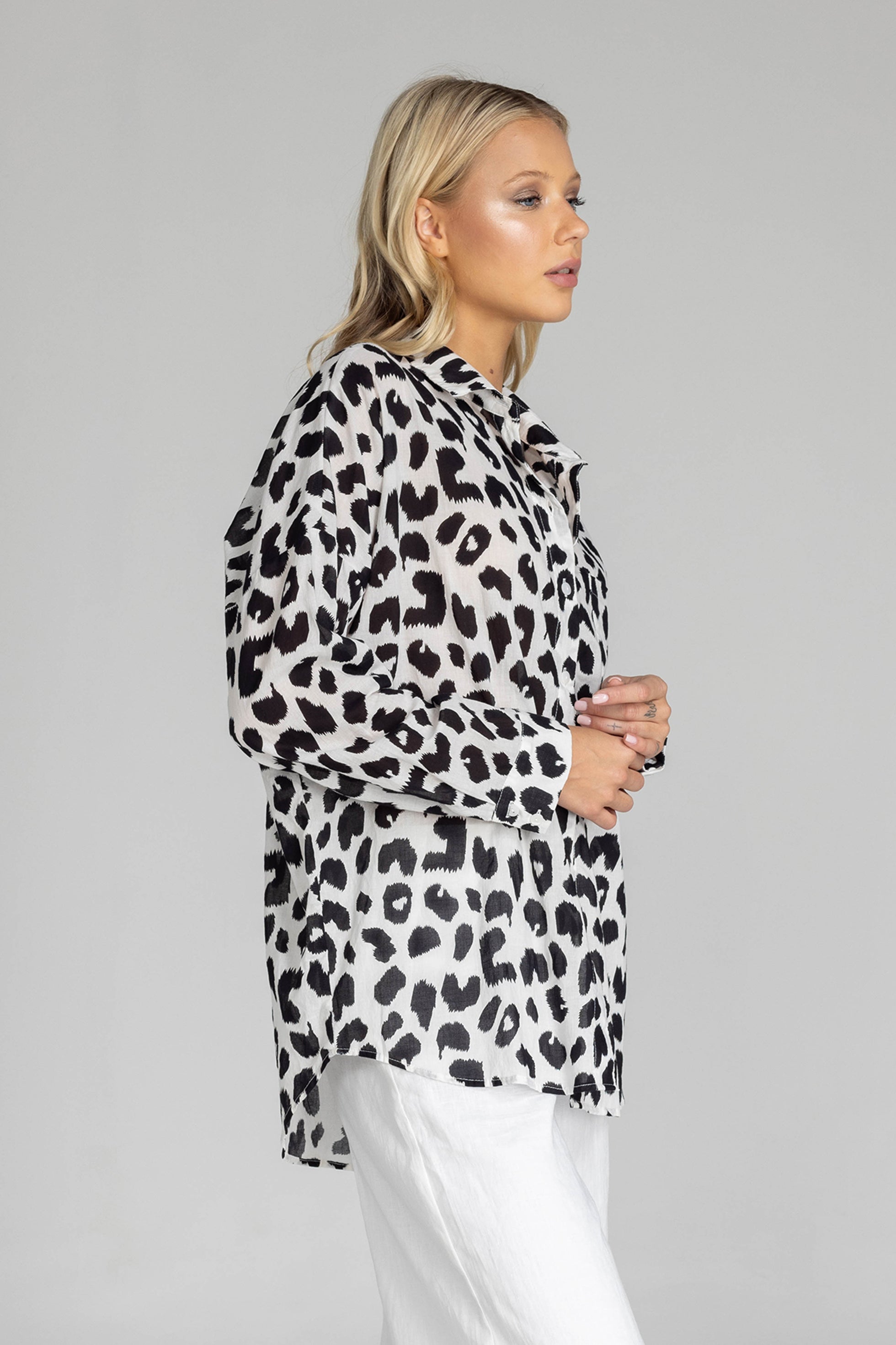 Defiant Shirt - Ivory with Black Leopard Print