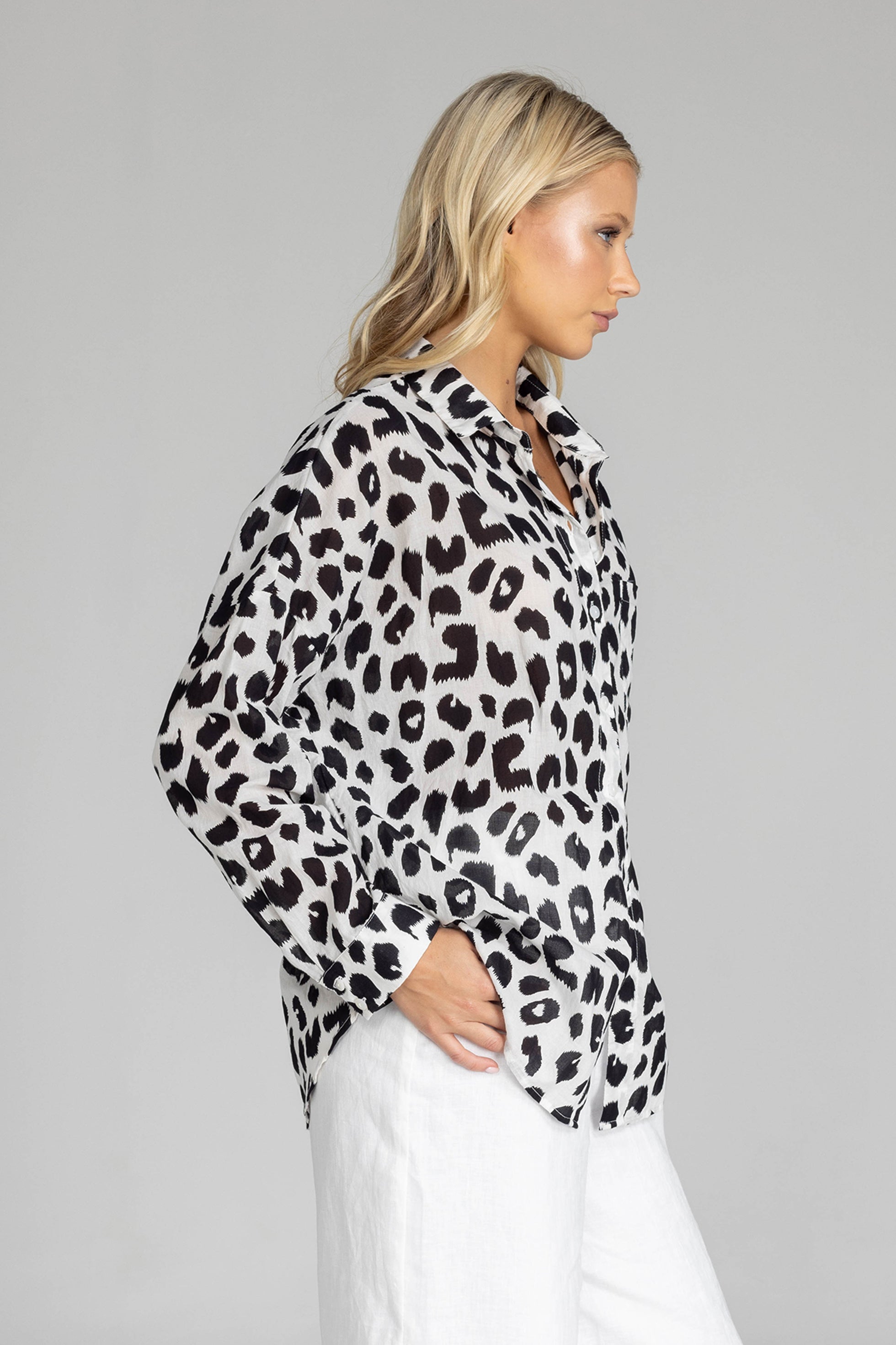 Defiant Shirt - Ivory with Black Leopard Print