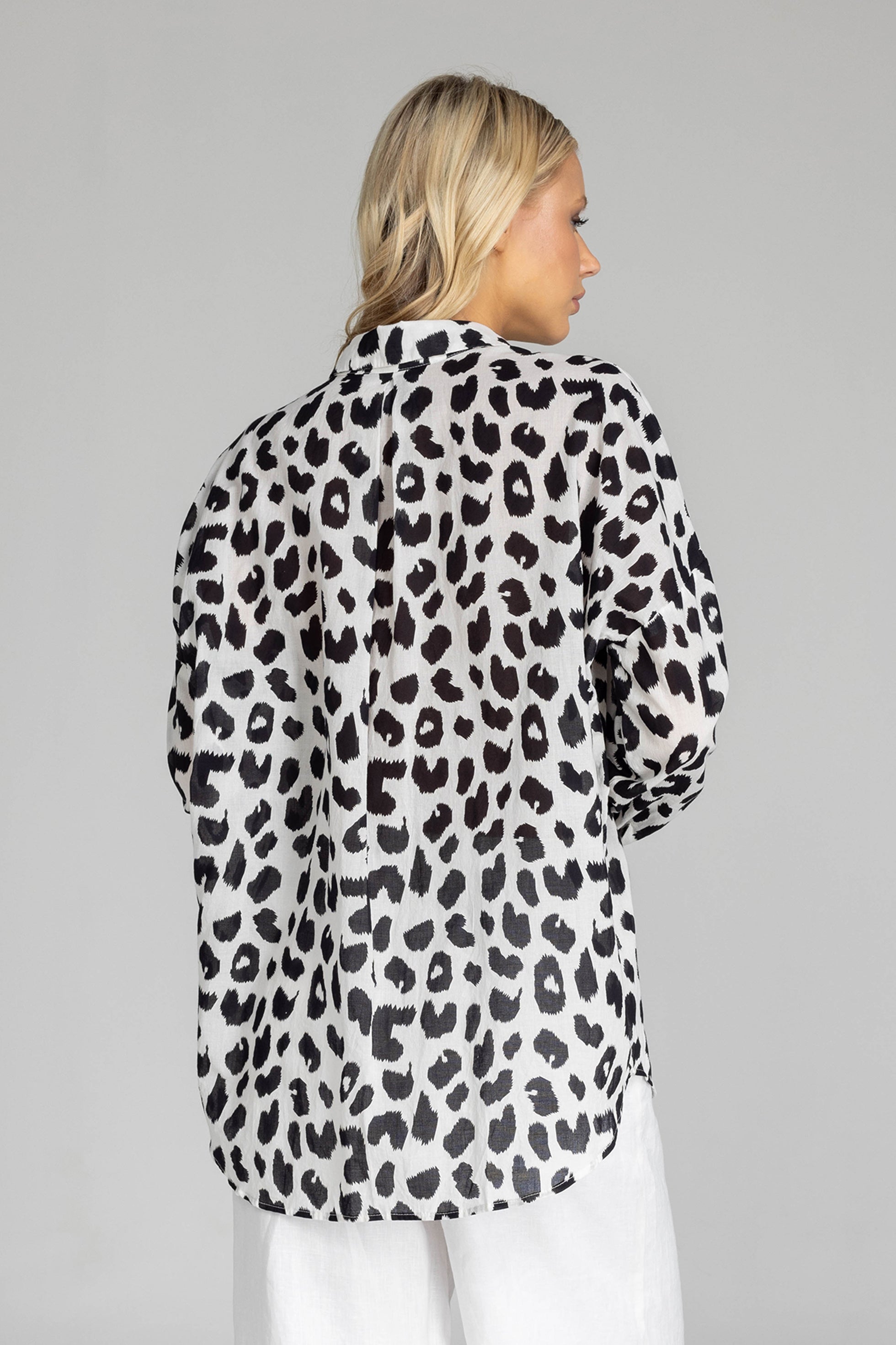 Defiant Shirt - Ivory with Black Leopard Print