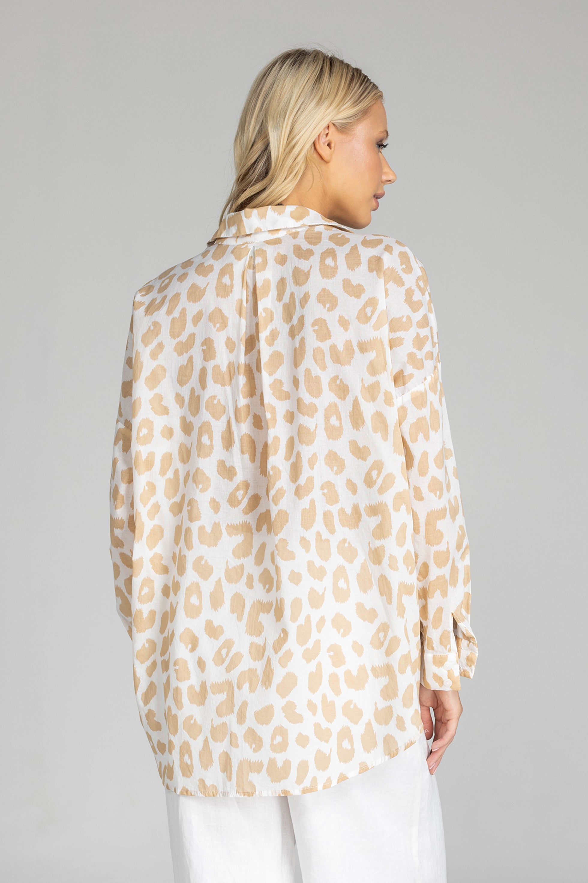 Defiant Shirt - Ivory with Camel Leopard