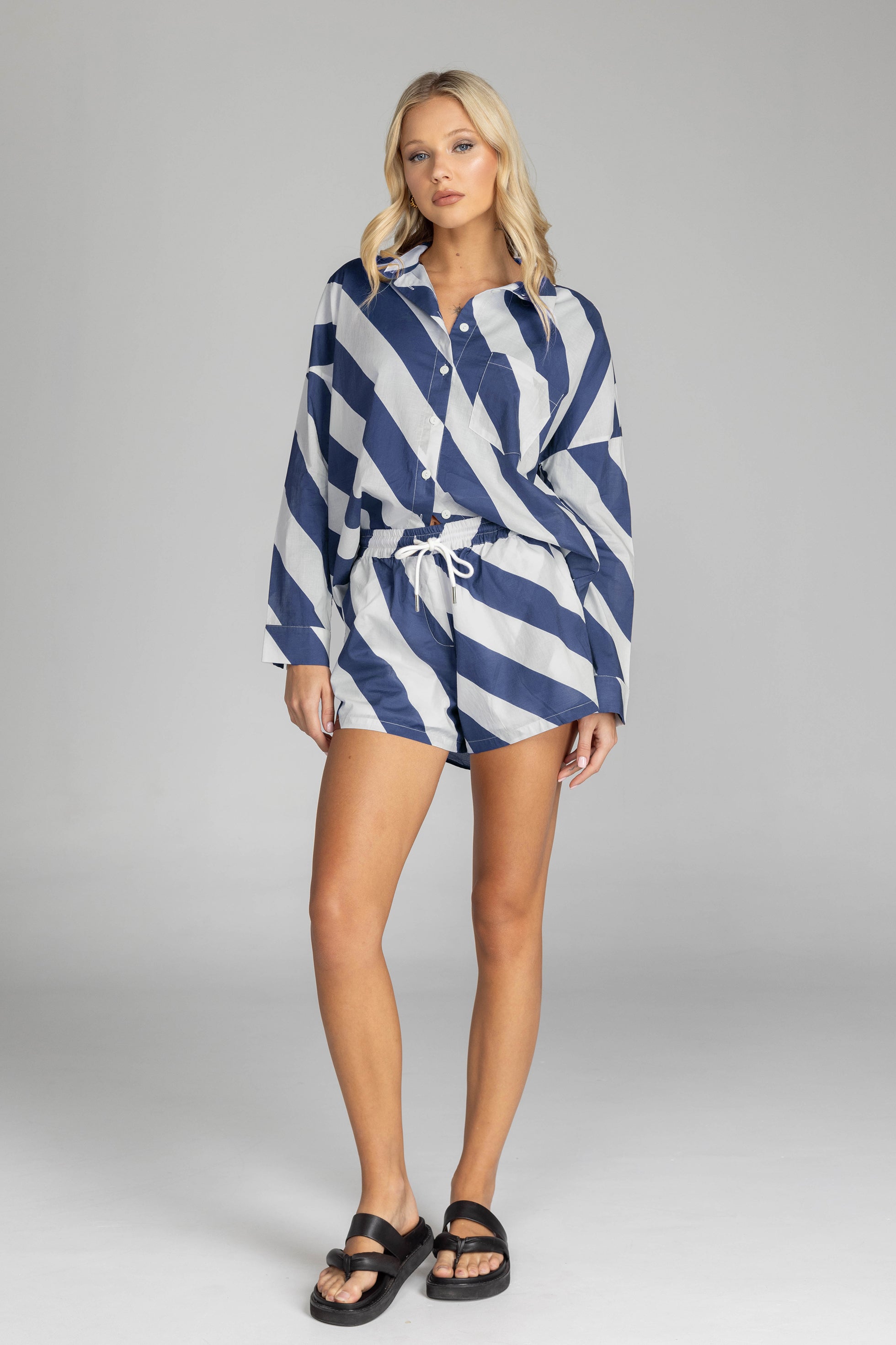 Luca Short - Navy/White Diagonal Stripe