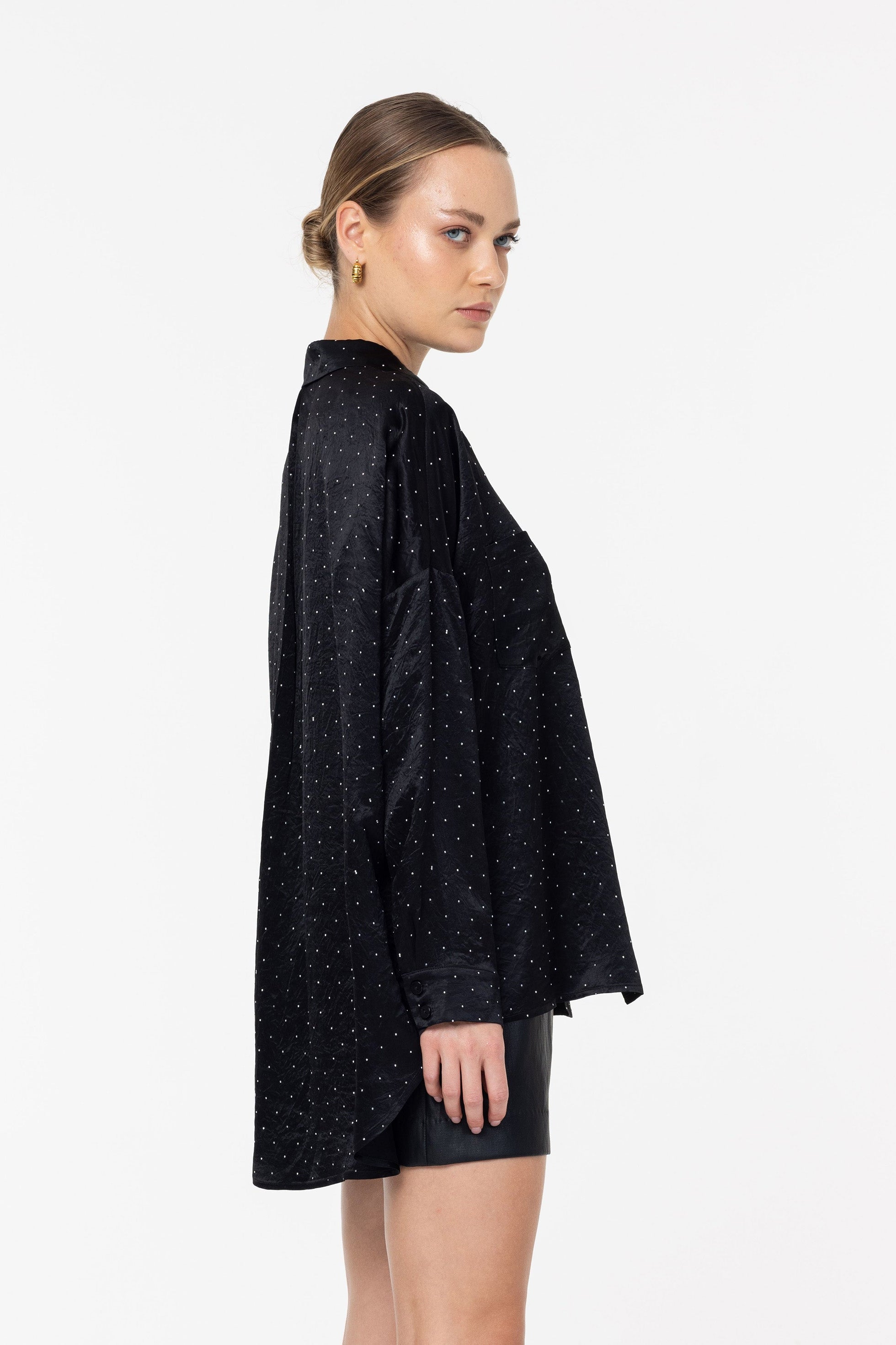 Defiant Shirt - Black with Silver Diamantés
