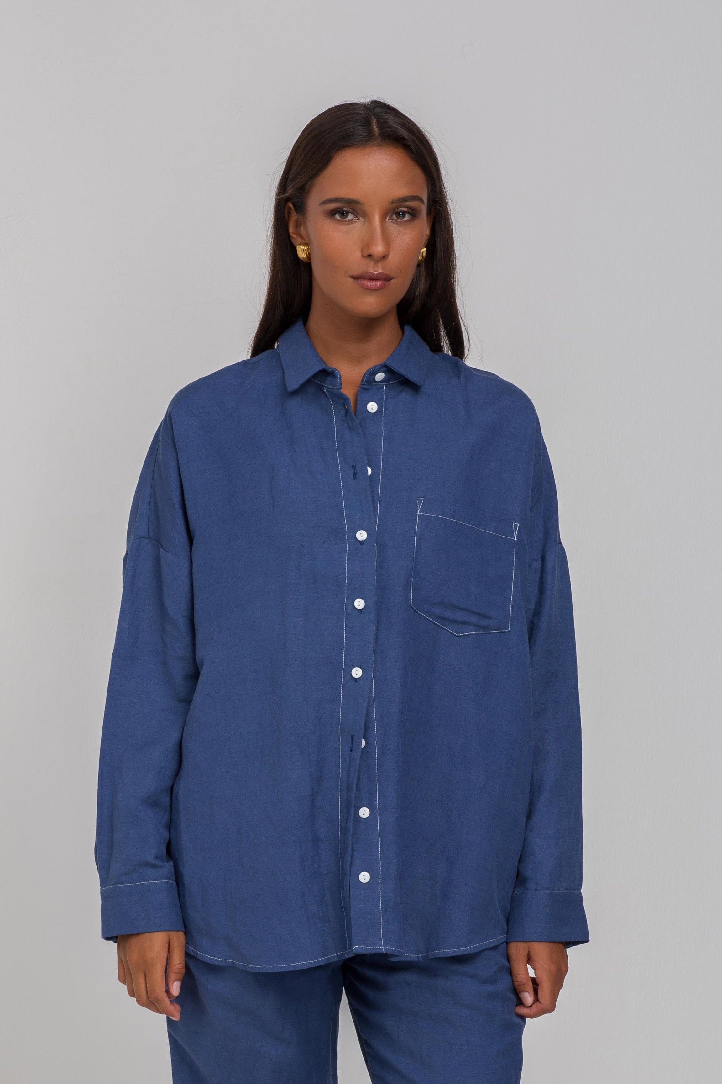 Defiant Shirt - Dark Sky with Contrast White Stitching & Buttons