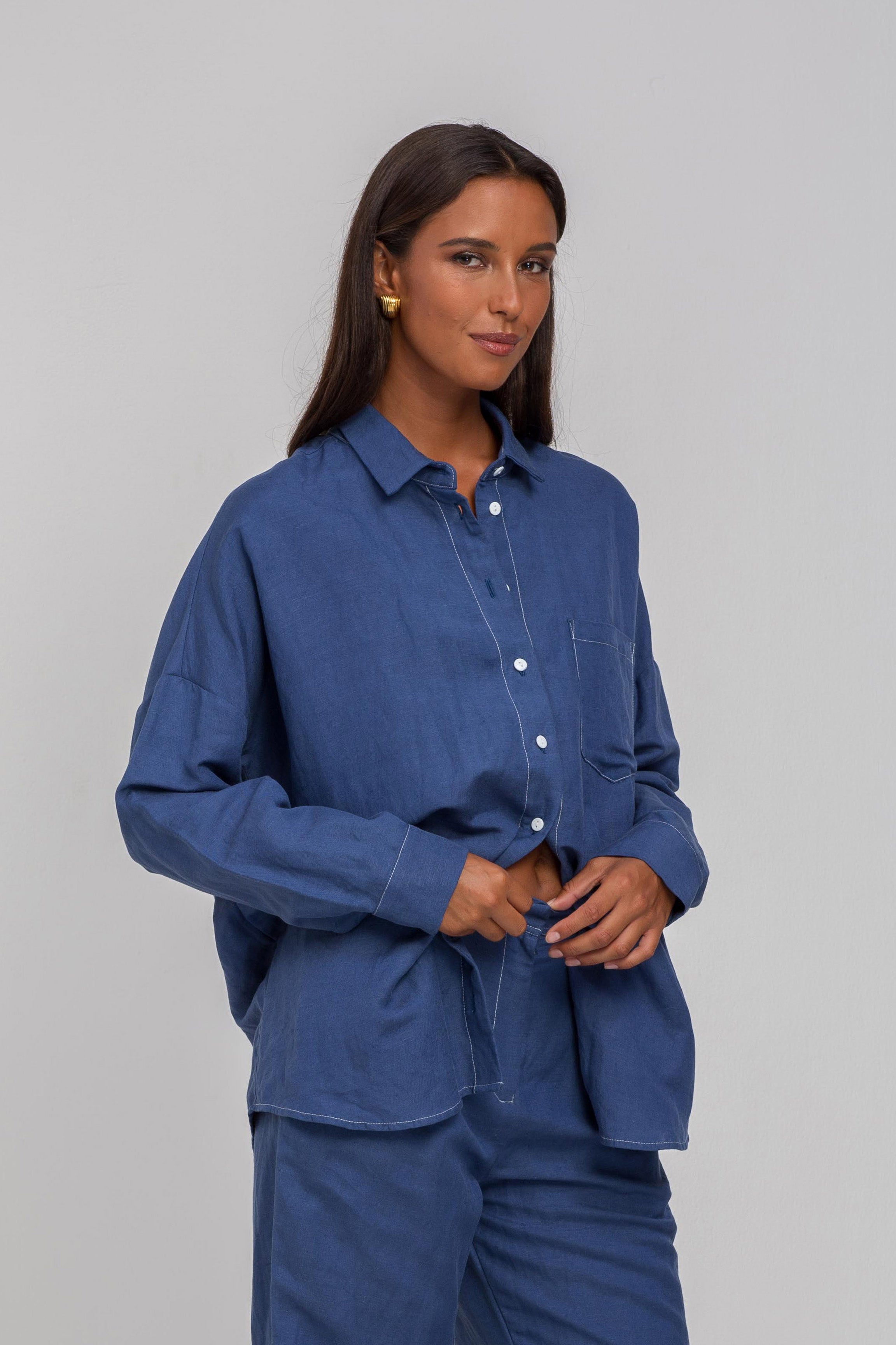 Defiant Shirt - Dark Sky with Contrast White Stitching & Buttons