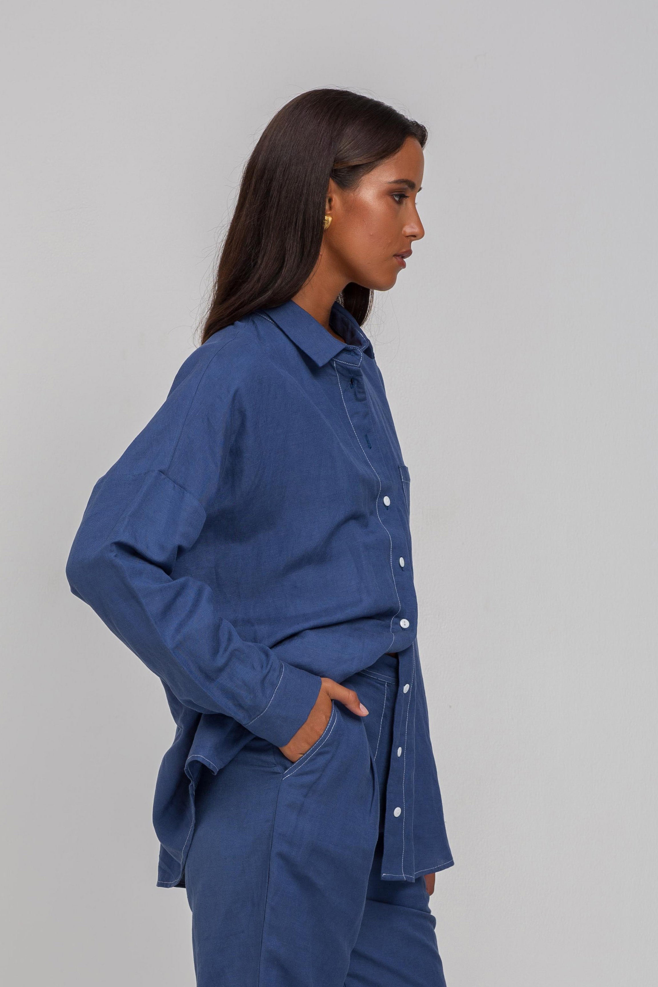Defiant Shirt - Dark Sky with Contrast White Stitching & Buttons