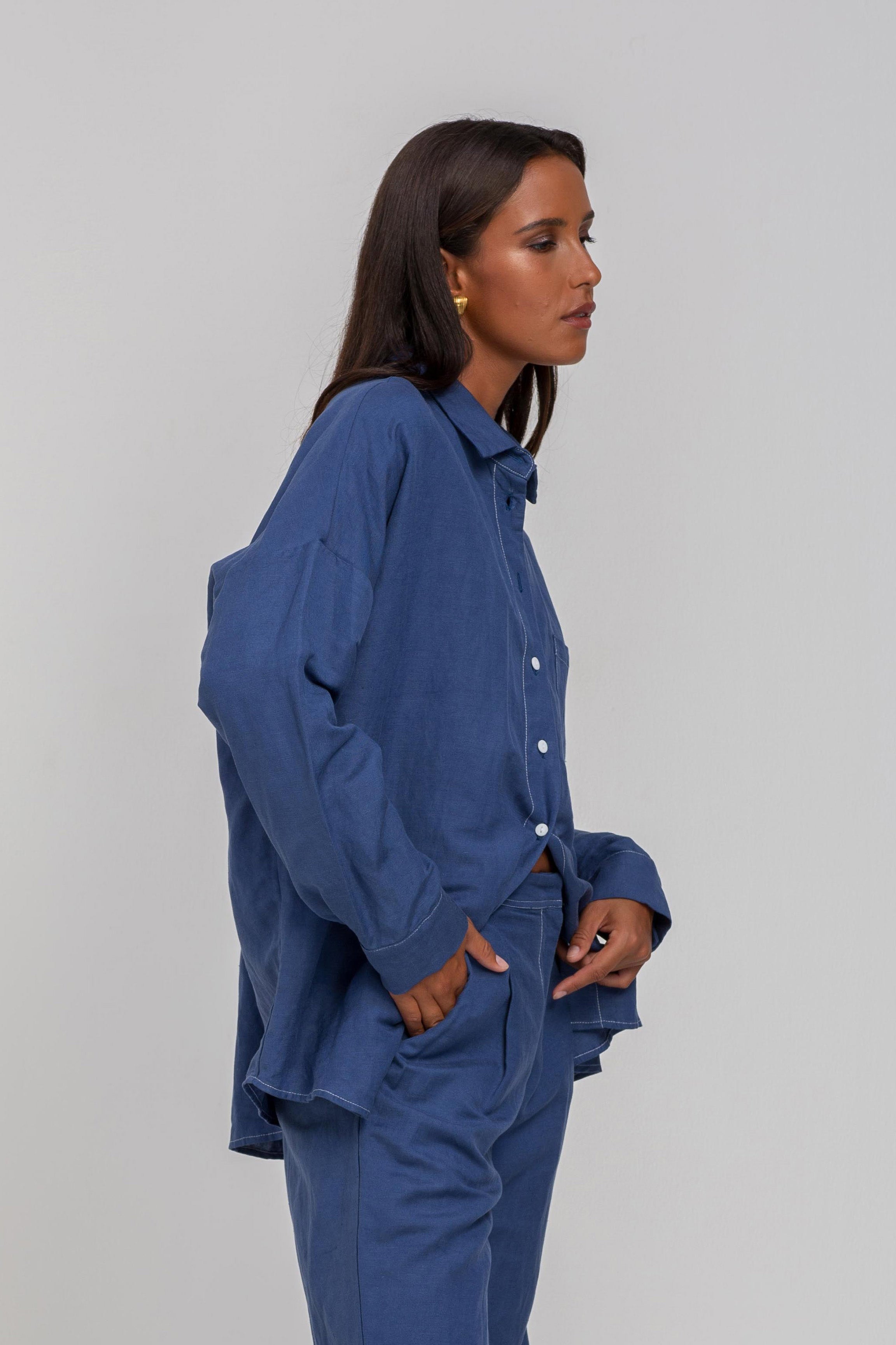 Defiant Shirt - Dark Sky with Contrast White Stitching & Buttons