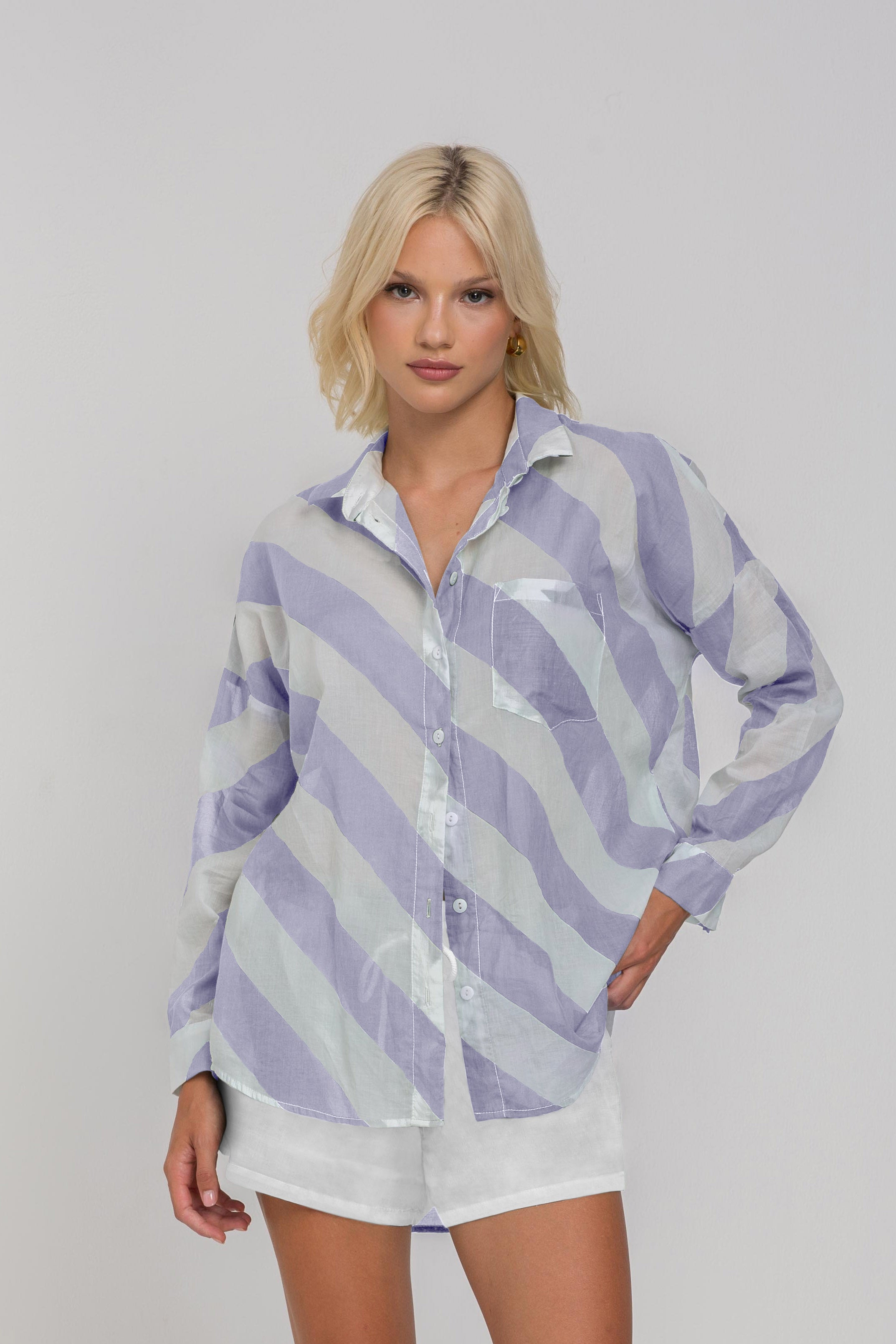 Defiant Shirt - Blueberry Bliss/Ivory Diagonal Stripe