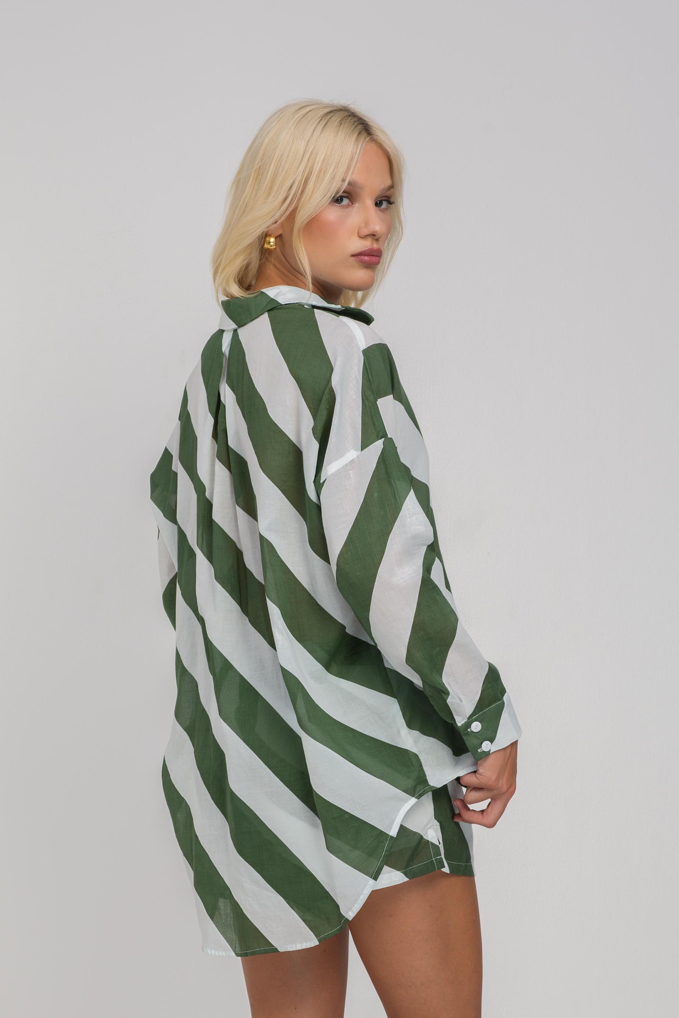 H25/2620 Defiant Shirt - Dried Mint/Ivory Diagonal Stripe