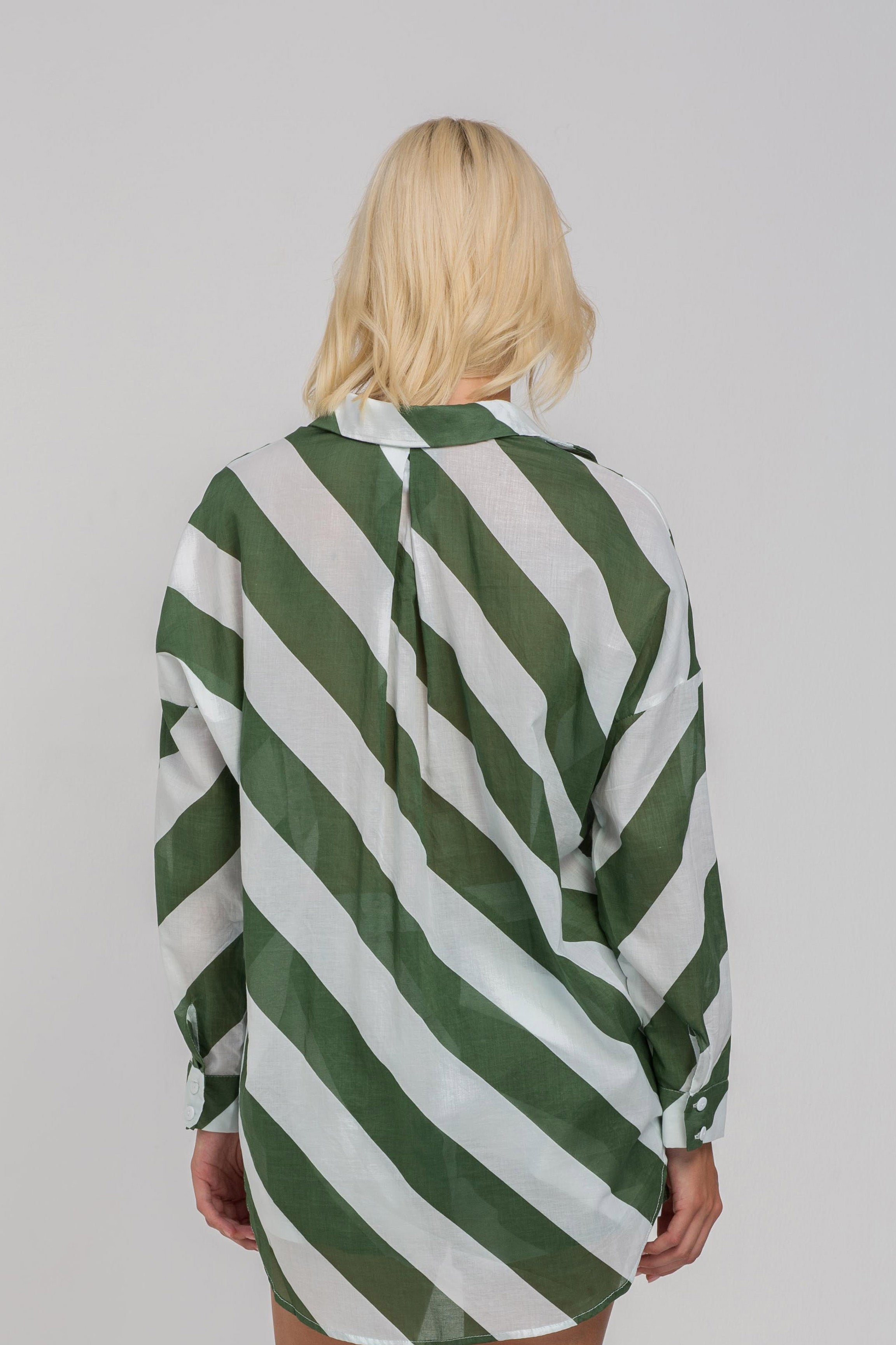 H25/2620 Defiant Shirt - Dried Mint/Ivory Diagonal Stripe