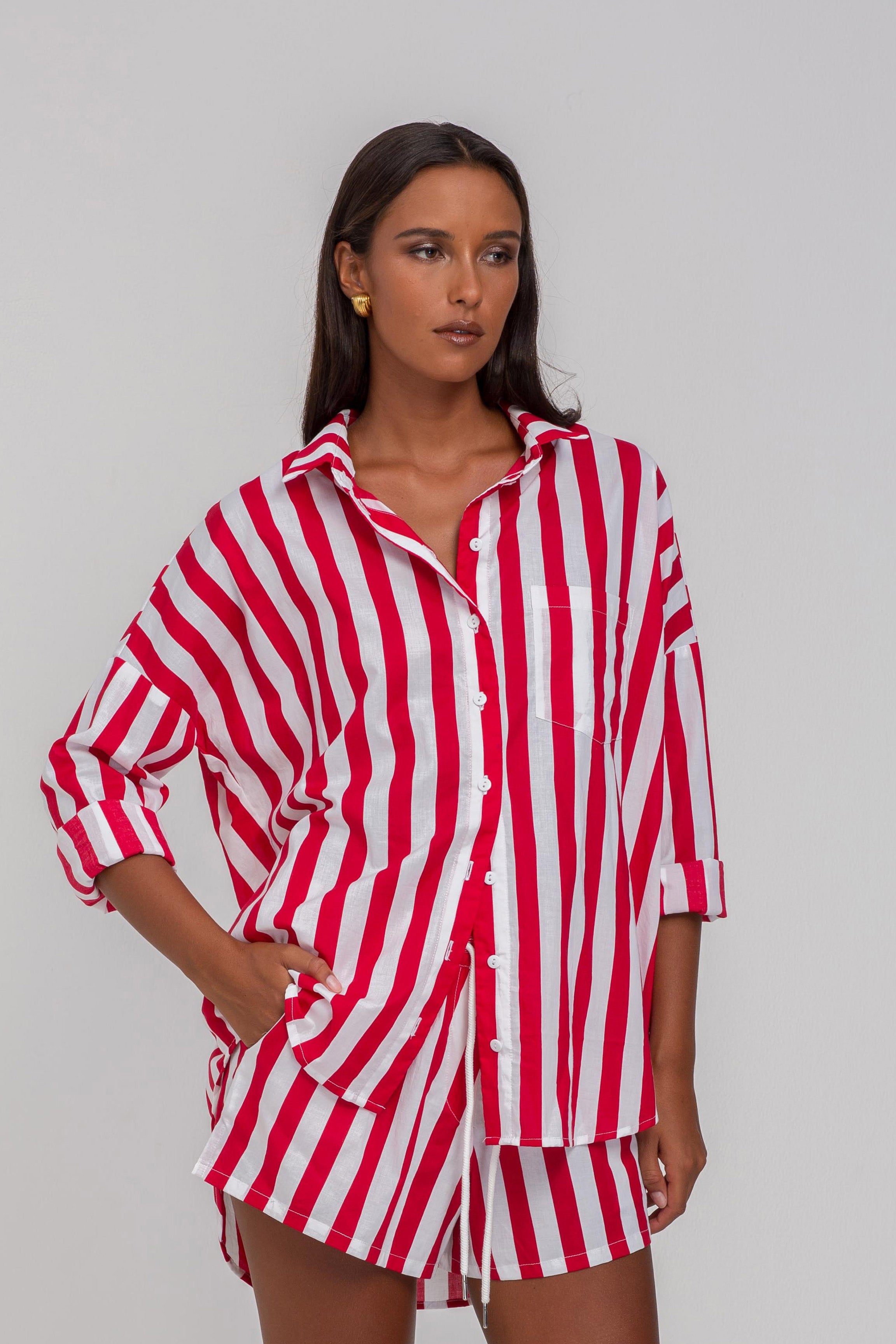 Defiant Shirt - Red/White Bold Stripe