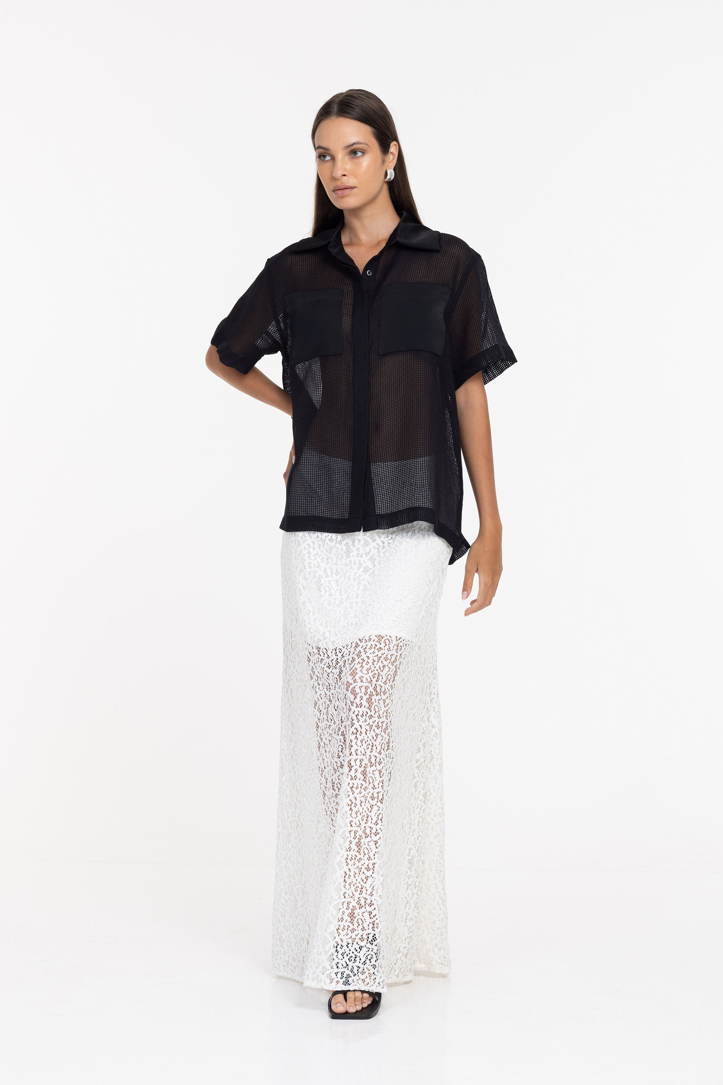 Meshed Hearts Skirt - Ivory