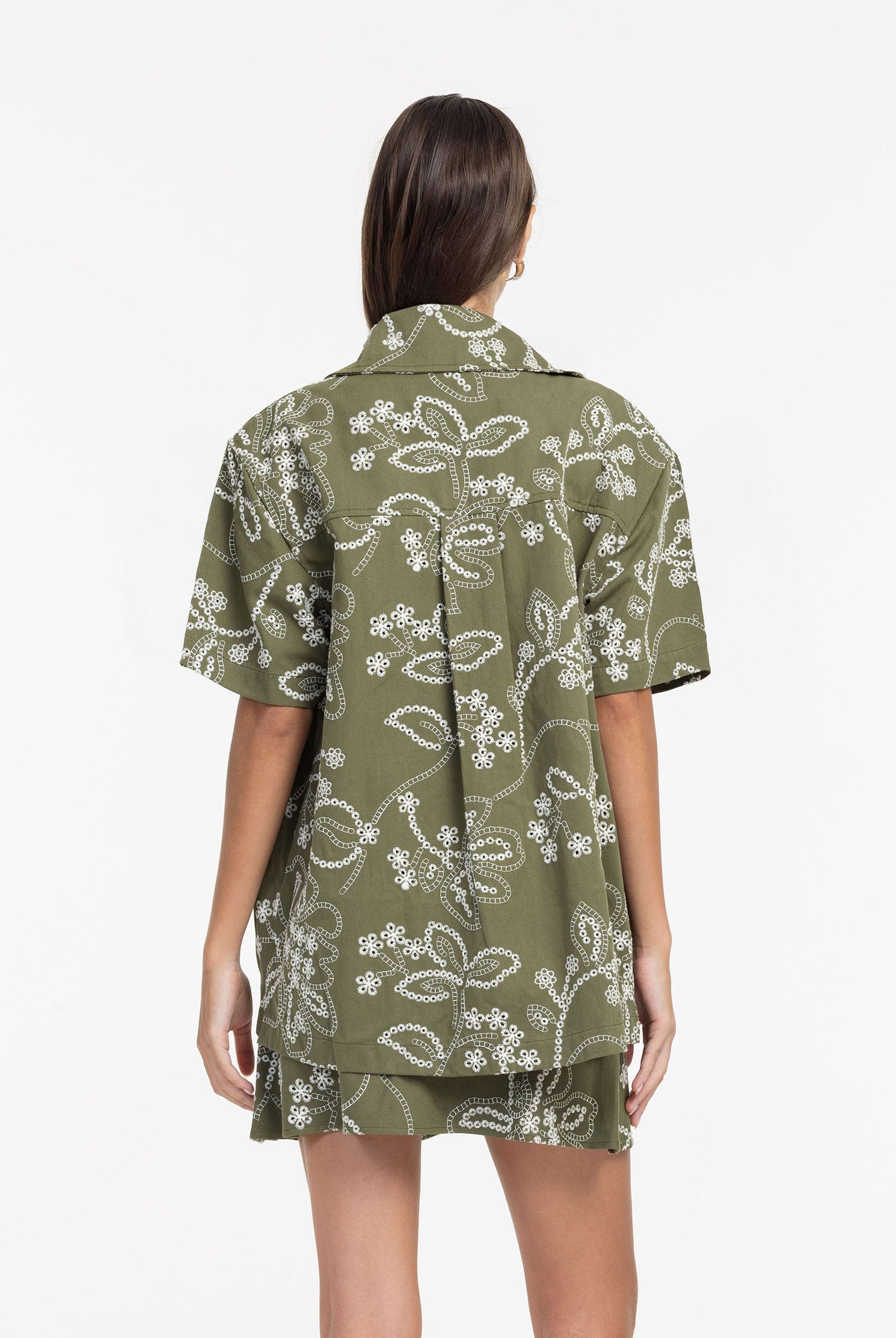 Edwin Shirt - Khaki with White Embroidery