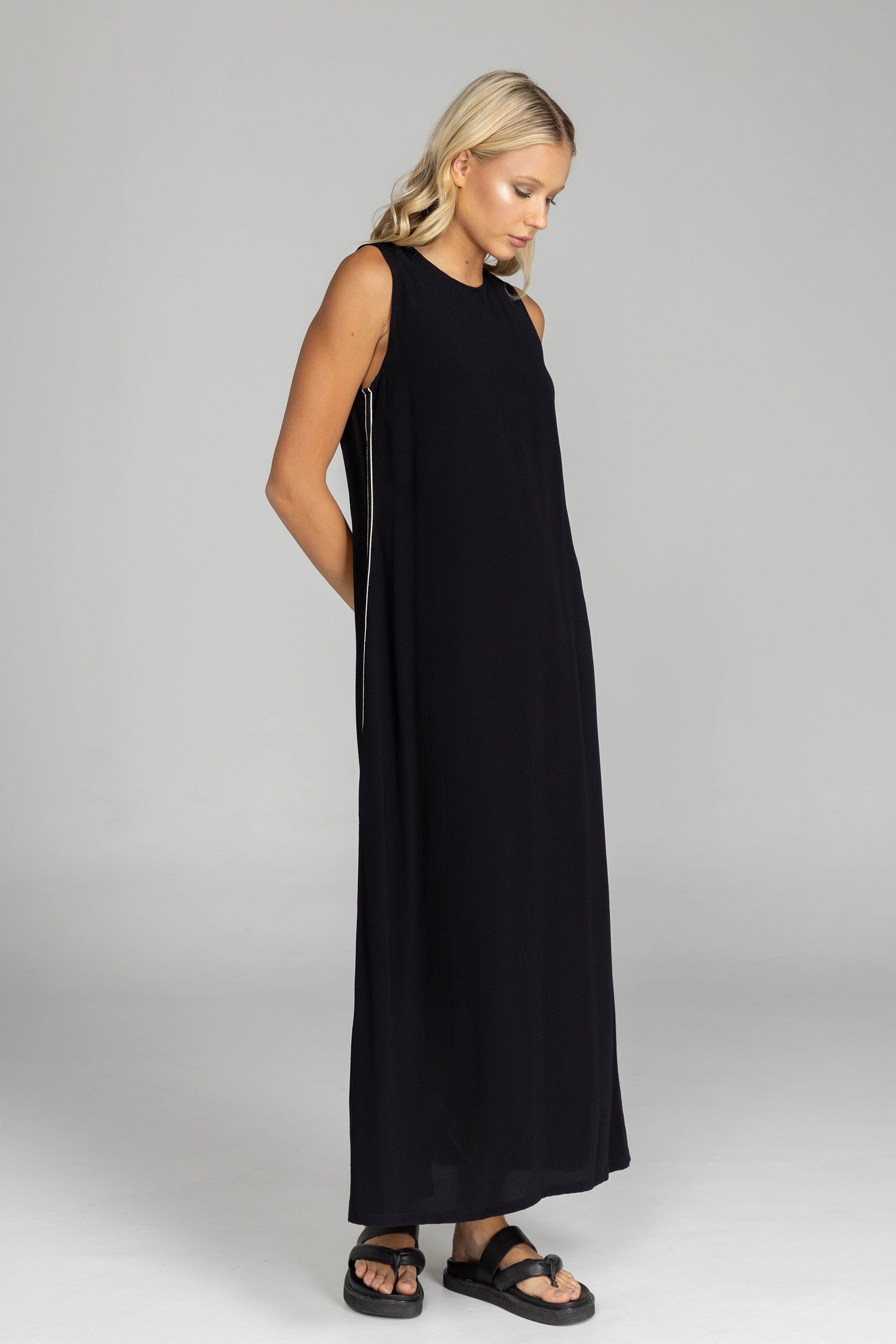 Embraced As One Dress - Black with Side Black/White Stripe