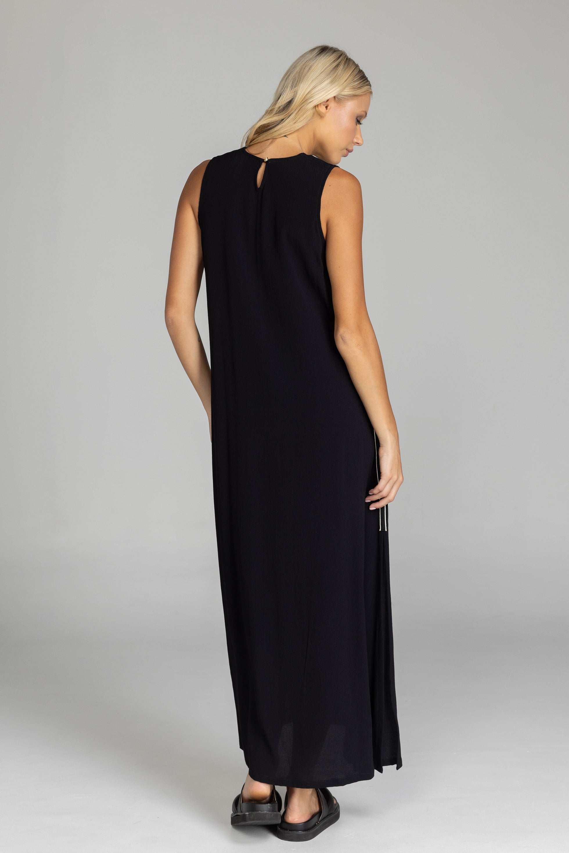 Embraced As One Dress - Black with Side Black/White Stripe