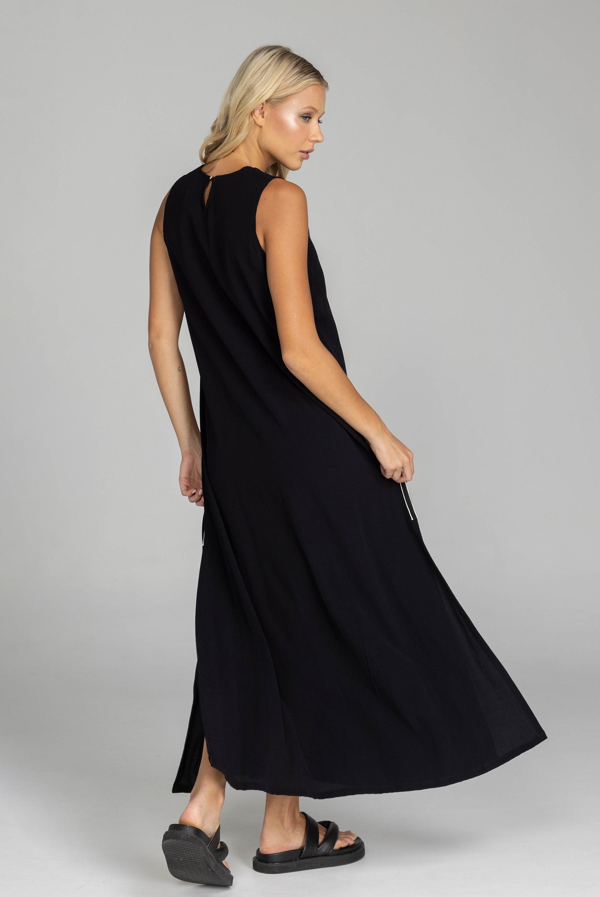 Embraced As One Dress - Black with Side Black/White Stripe