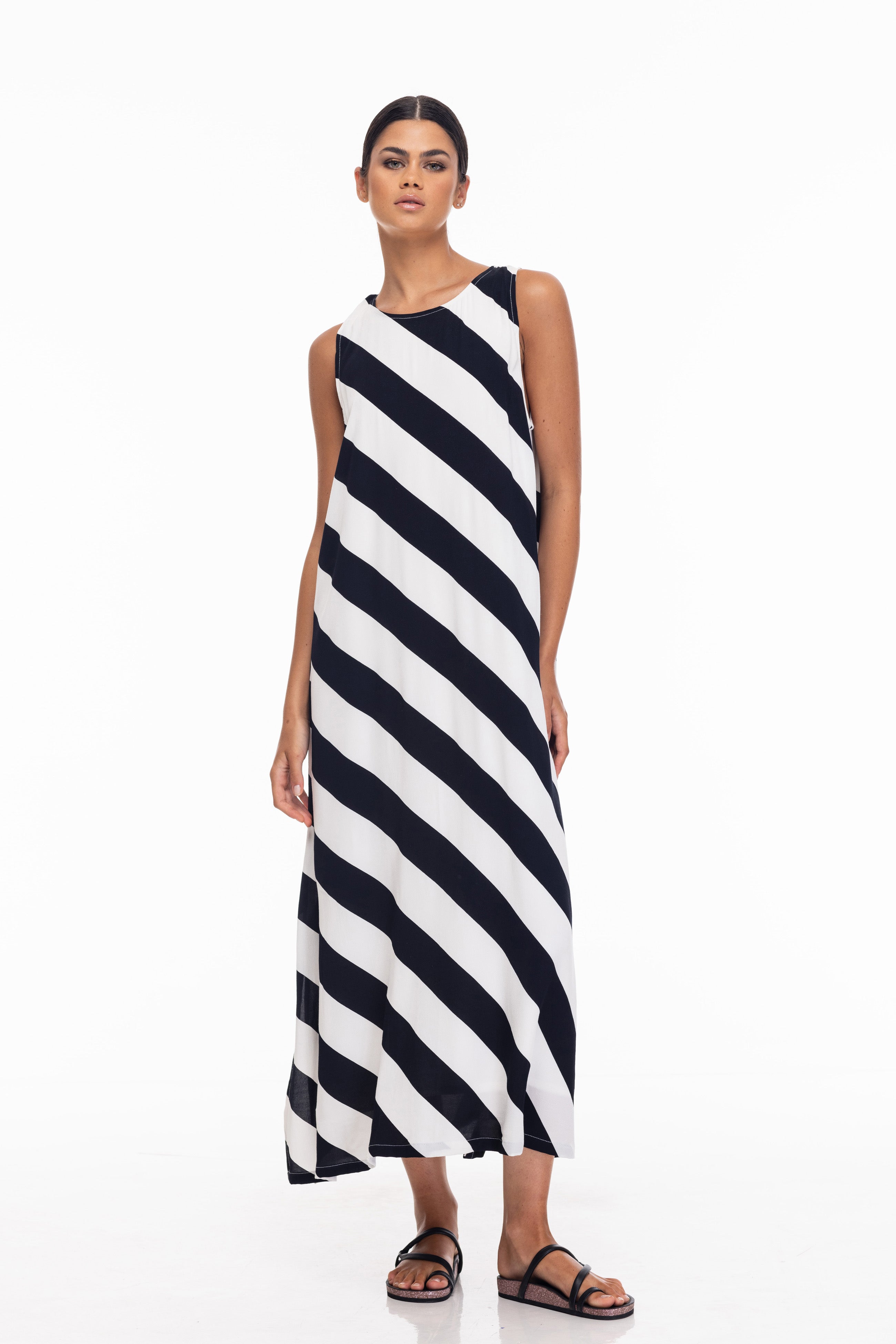 Finally Here Dress - Black/White Diagonal Stripe