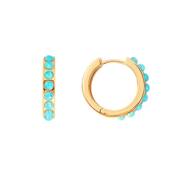 Fairley - Blue Opal Crystal Midi Hoops - Gold