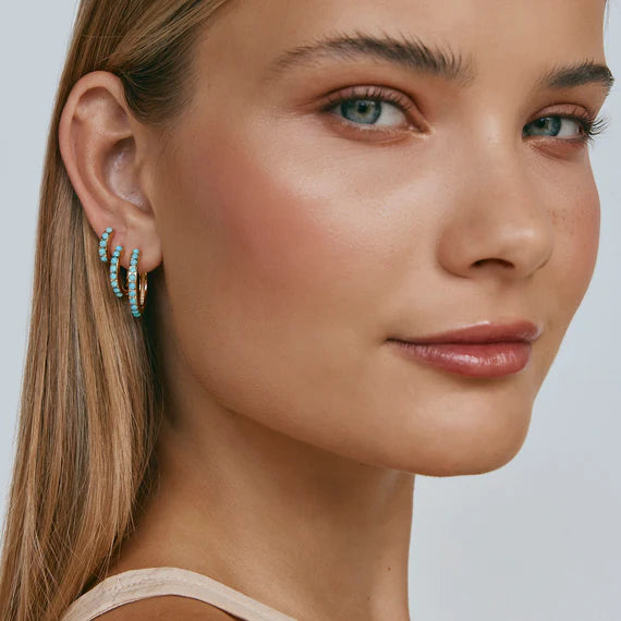 Fairley - Blue Opal Crystal Midi Hoops - Gold