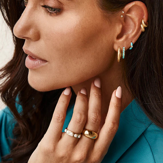 Fairley - Blue Opal Crystal Midi Hoops - Gold