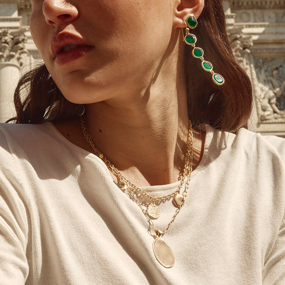 Fairley - Green Agate Splice Studs - Gold