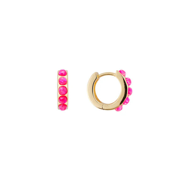 Fairley - Hot Pink Opal Crystal Huggies - Gold