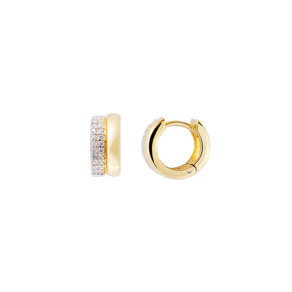 Fairley - Two-Tone Pave Huggies - Gold / Silver