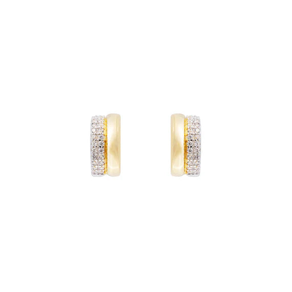 Fairley - Two-Tone Pave Huggies - Gold / Silver